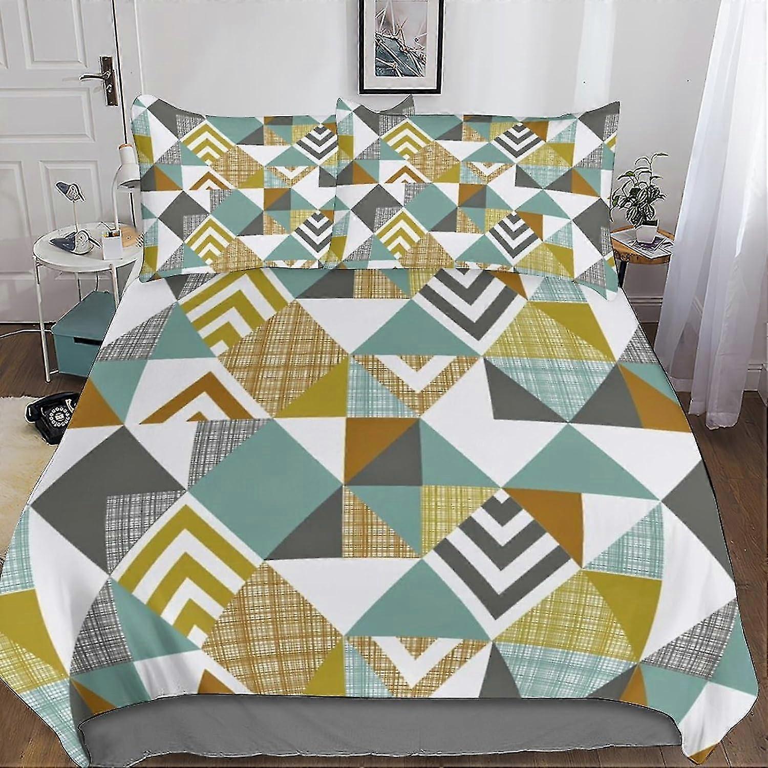3D Geometric Patterns Effect Printed Comforter Set with Pillowcases for Kids and Adults
