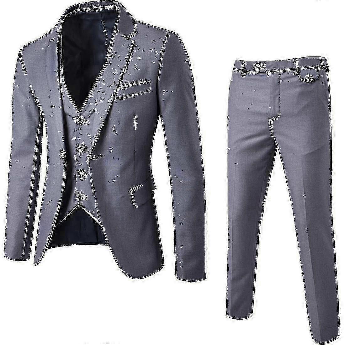 "Herren 3 Piece Fit Anzug Set Knopf Jacke Weste Hose Set-yky"zz XL Grau