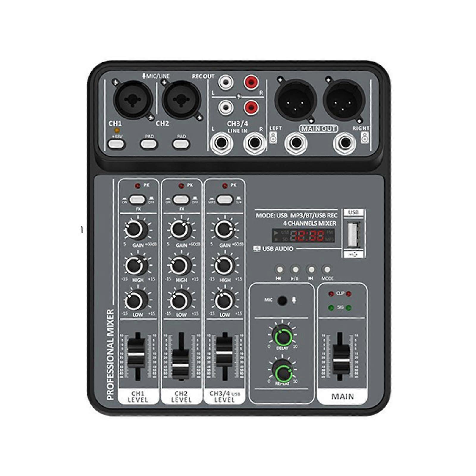 4Channel USB Sound Mixer Metal Body Mixing Console with 48V Power Supply for Easy Transport and Space Saving