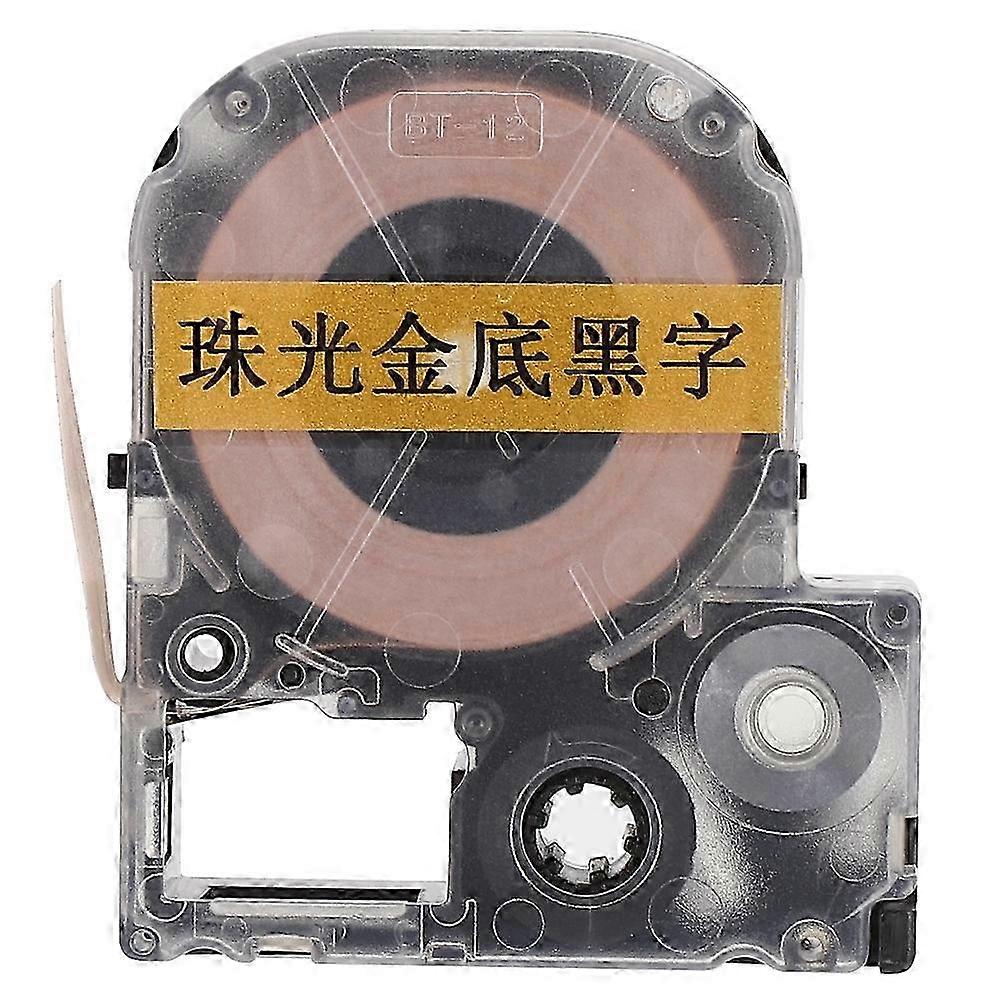 Label Tape Resin Ribbon Abrasion Resistant Black-on-Pearlescent-Gold 12mm for Compatible Brand