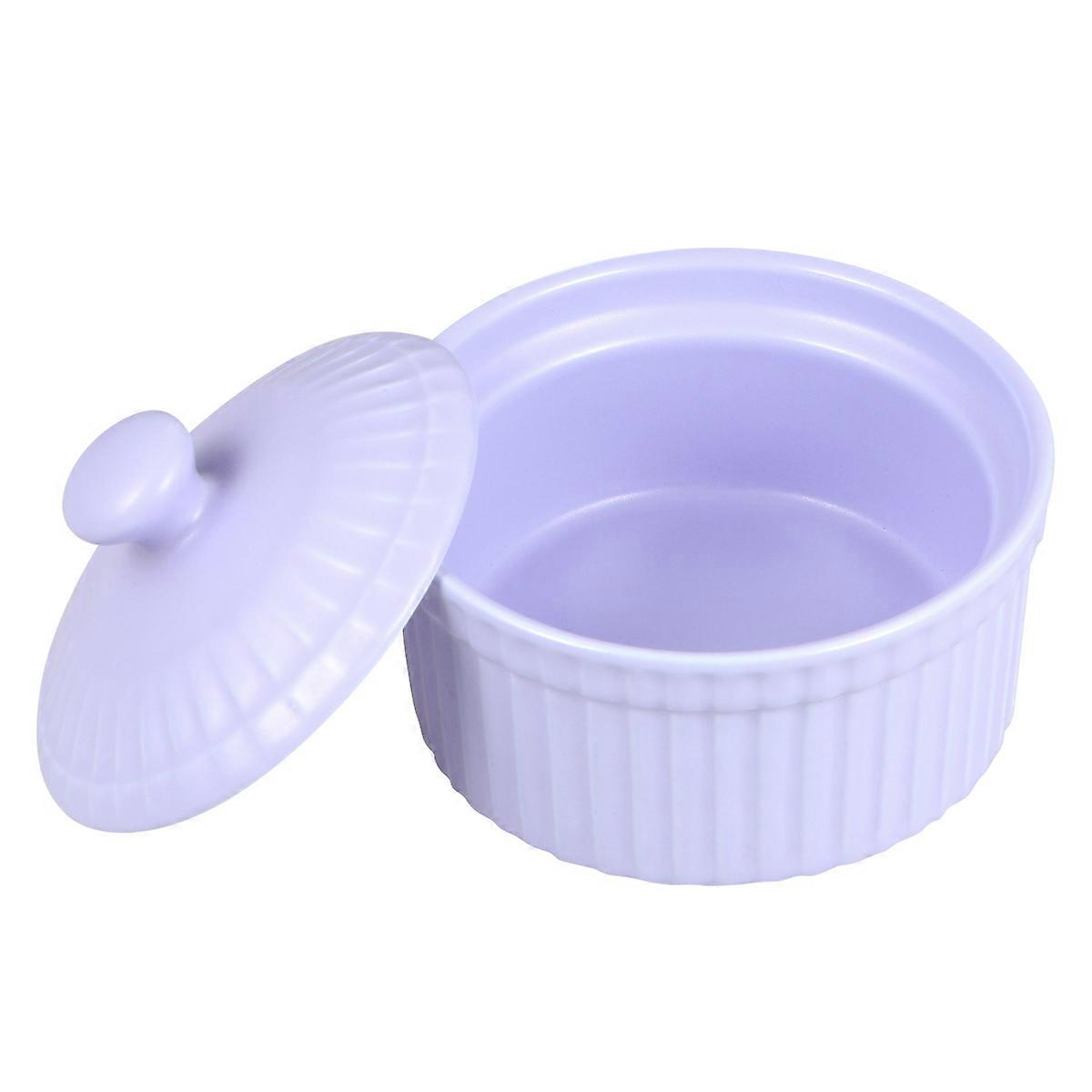 Sundae Bowls Heat Resistance Ceramic Pudding Cup Purple With Lid For Families 3.3×3.3×2.4in 1Pack