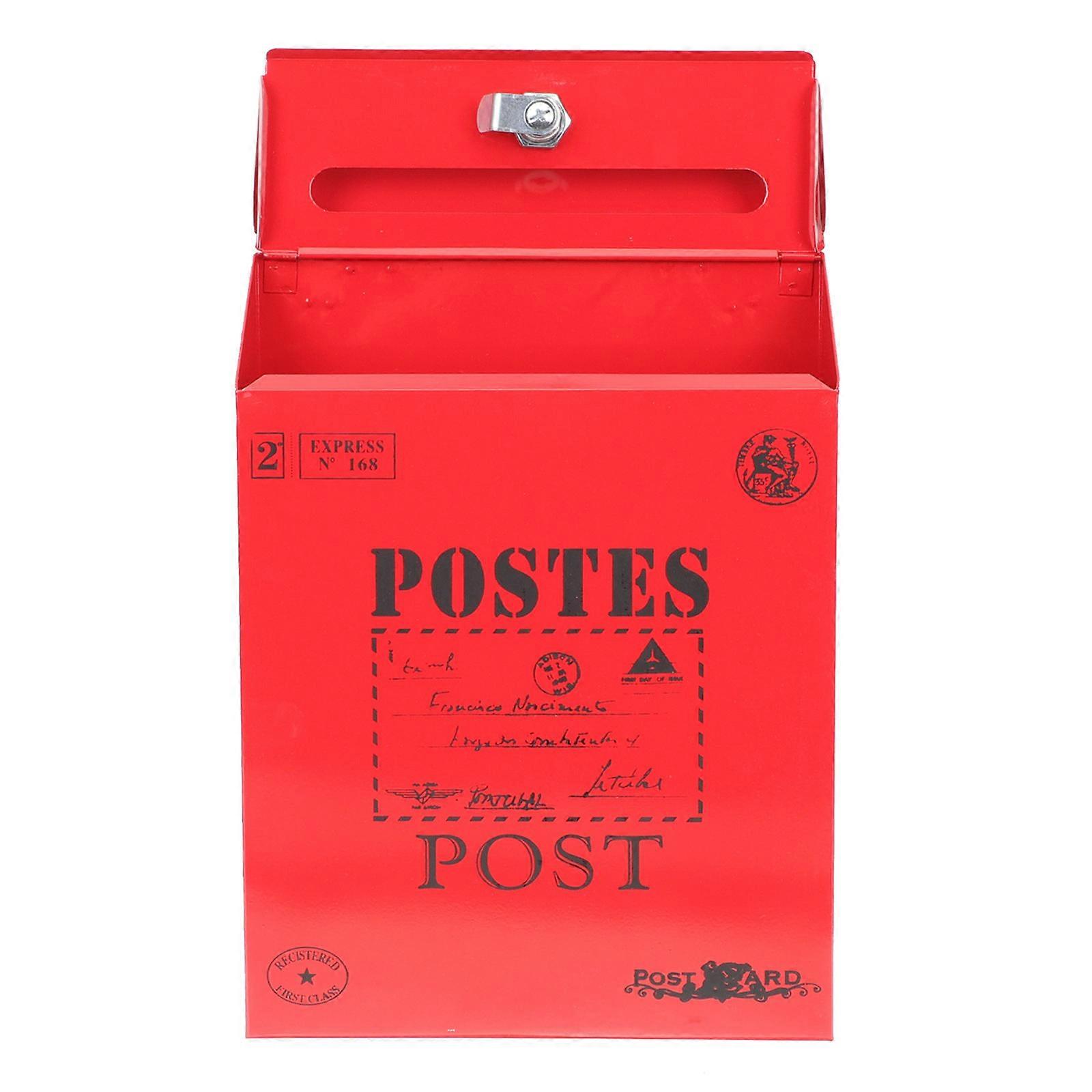 Wall Mount Post Box Vintage Iron Mailbox Business Users Red 29X22CM Locking Storage for Envelopes and Mails 1Set
