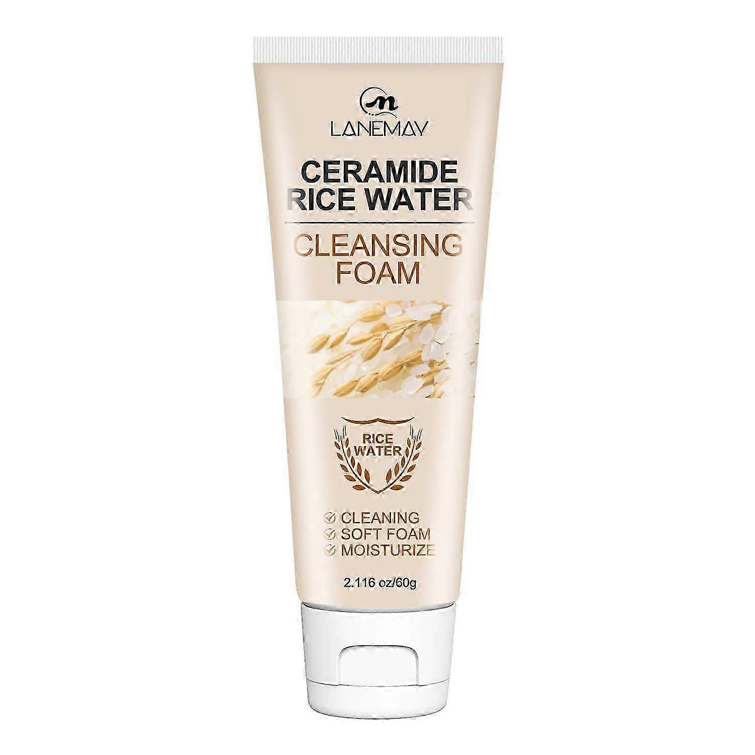Ceramide Rice Water Cleansing Foam - Gentle Face Wash with Rice Extract for Hydrating and Nourishing Skin - Pore Purifying, Smooth Brightening Cleansi