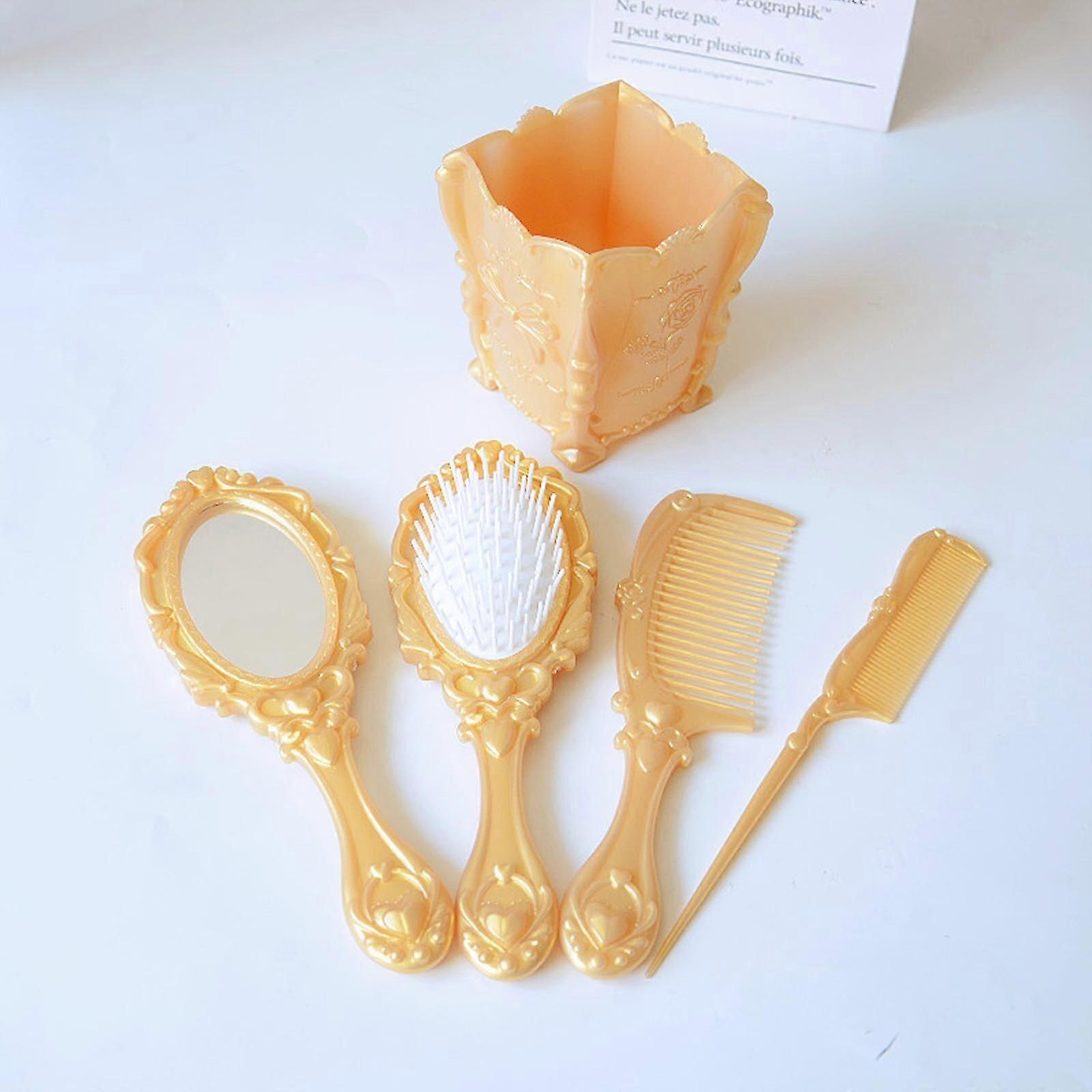 5 قطع خمر اليد مرآة مشط مجموعة، ماكياج الغرور مرآة، مشط الشعر فرشاة مجموعة، فك تشابك الشعر فرش، الفئران الذيل مشط مع مشط حامل