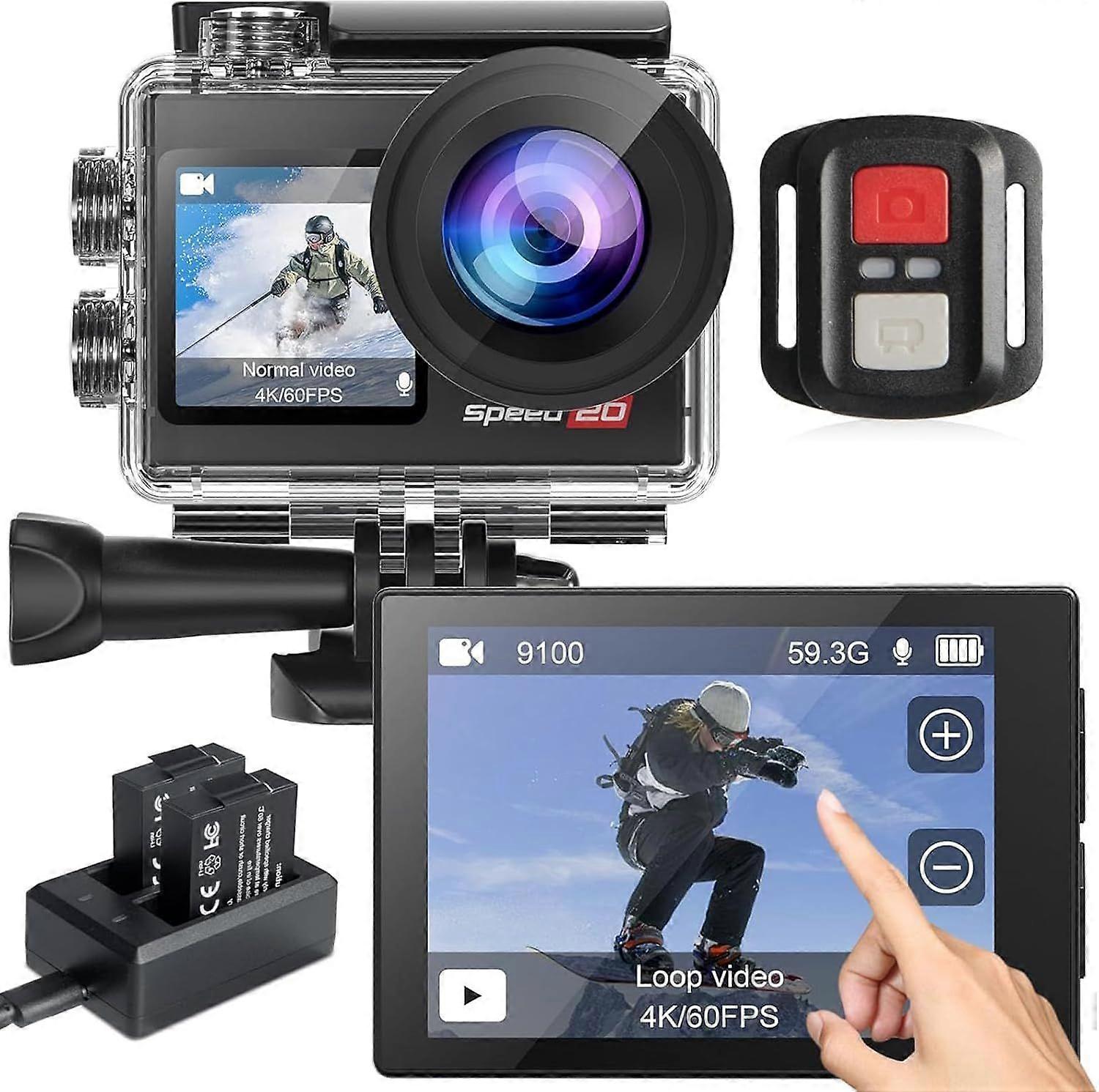 2025 Latest Model Action Camera 4K60FPS 20MP with Touch Screen EIS Remote Control 131 FT U