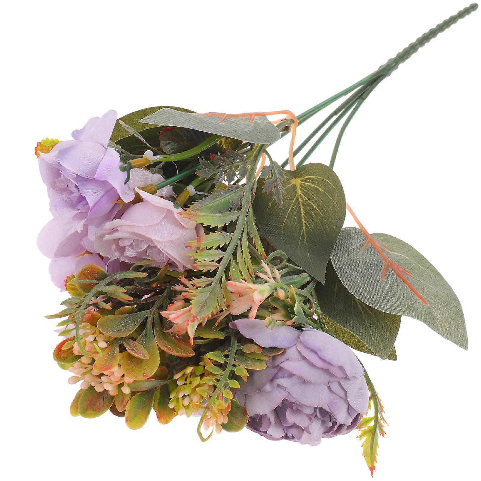Artificial Peonies Silk Flowers Realistic Appearance Birthday Purple Plastic Material 12.2x5.5x3.9in Floral Arrangement 1Set