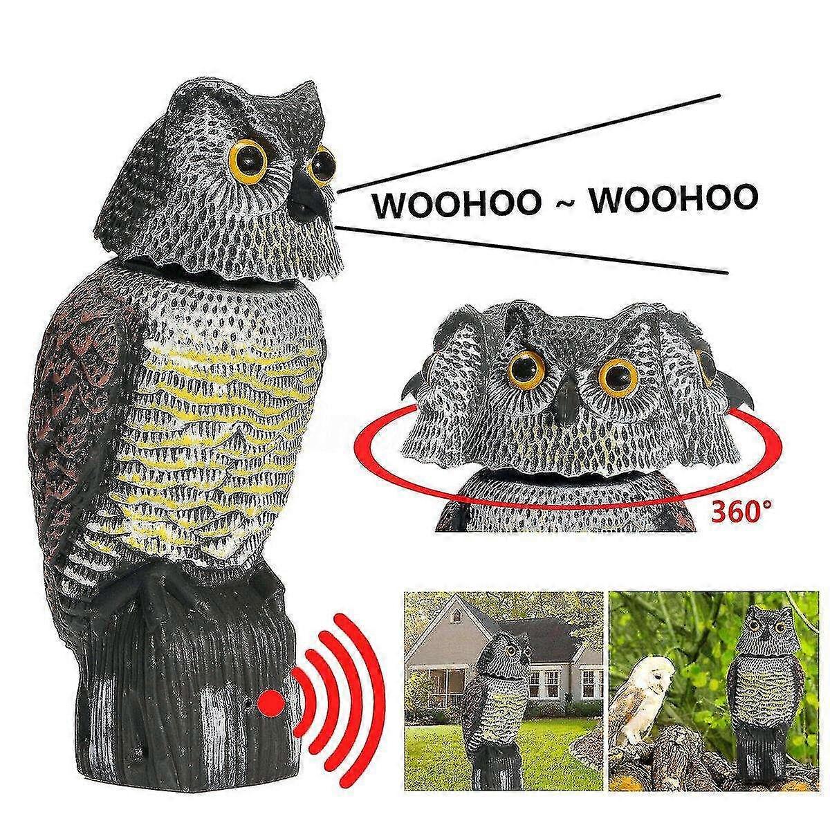 HG Realistic Bird Cage Plastic Owl Scarecrow With Rotating Head And Sounds
