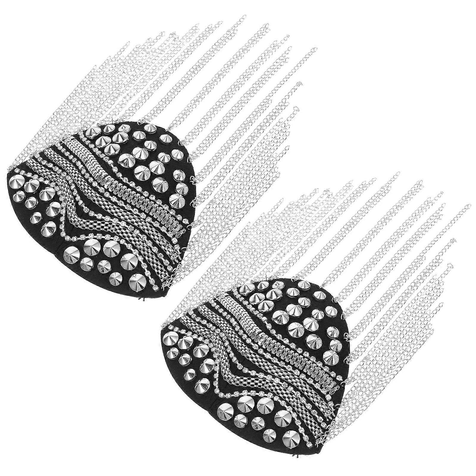 Silver Alloy Tassel Shoulder Board for Decoration Fashionable Gift Durable Design 1 Pair