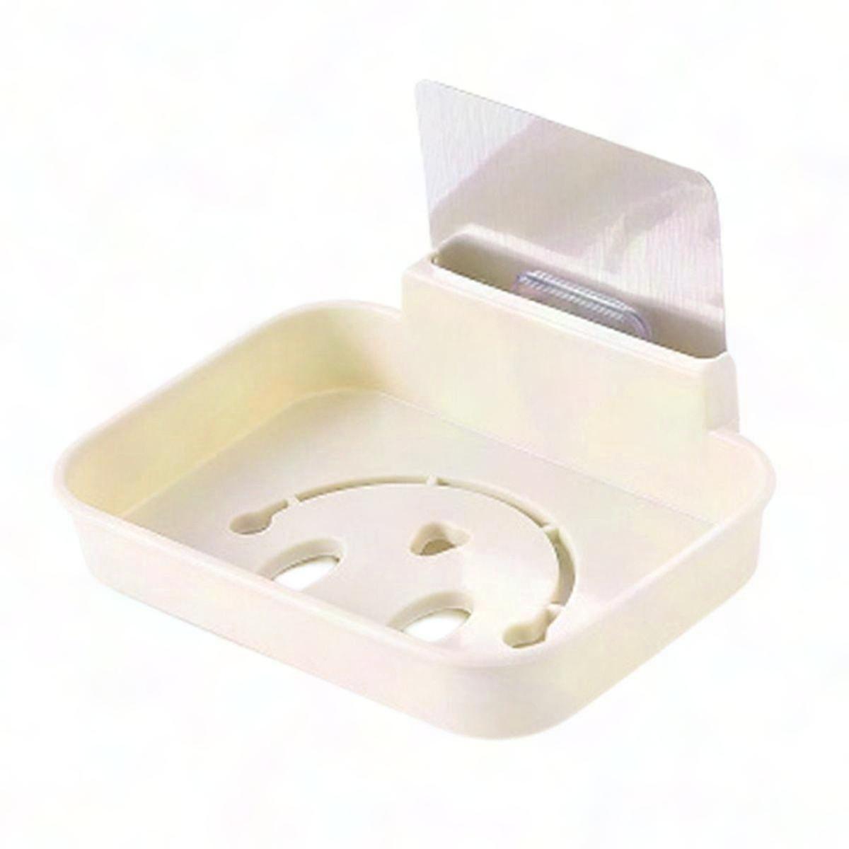 Beige Wall-Mounted Soap Dish with Drainage and Suction Cup Holder