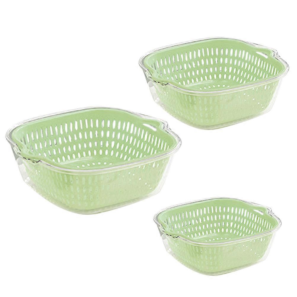 Double Layer Vegetable Washing Basket Reusable Plastic Kitchen Drain Tool for Fruits and Veggies Rinsing Storing Colander Green Large