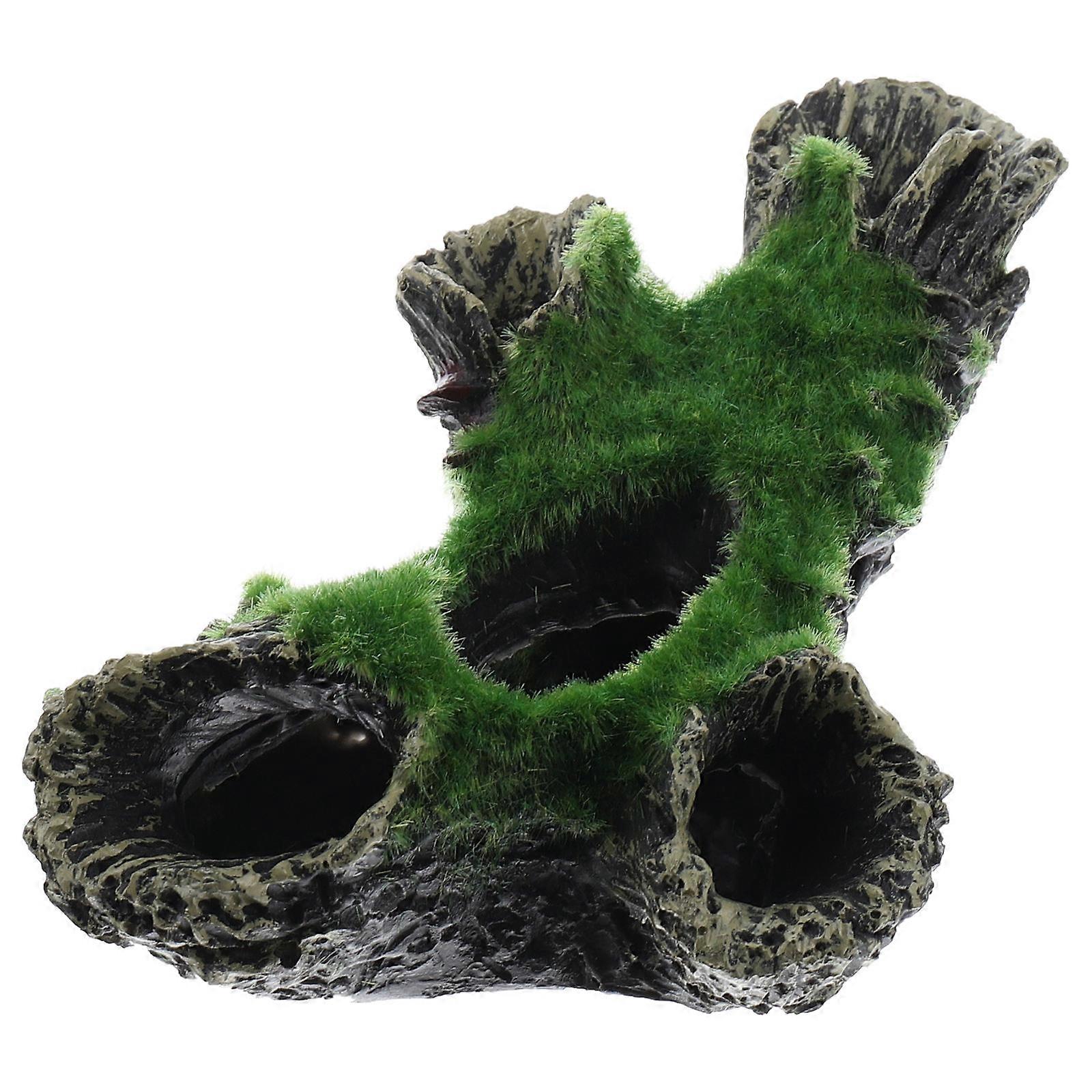 Hollow Tree Trunk Aquarium Decoration Resin Fish Tank Shelter Simulation Trunk Ornament Green 16.00X10.00X6.00CM Decorative 1Pack