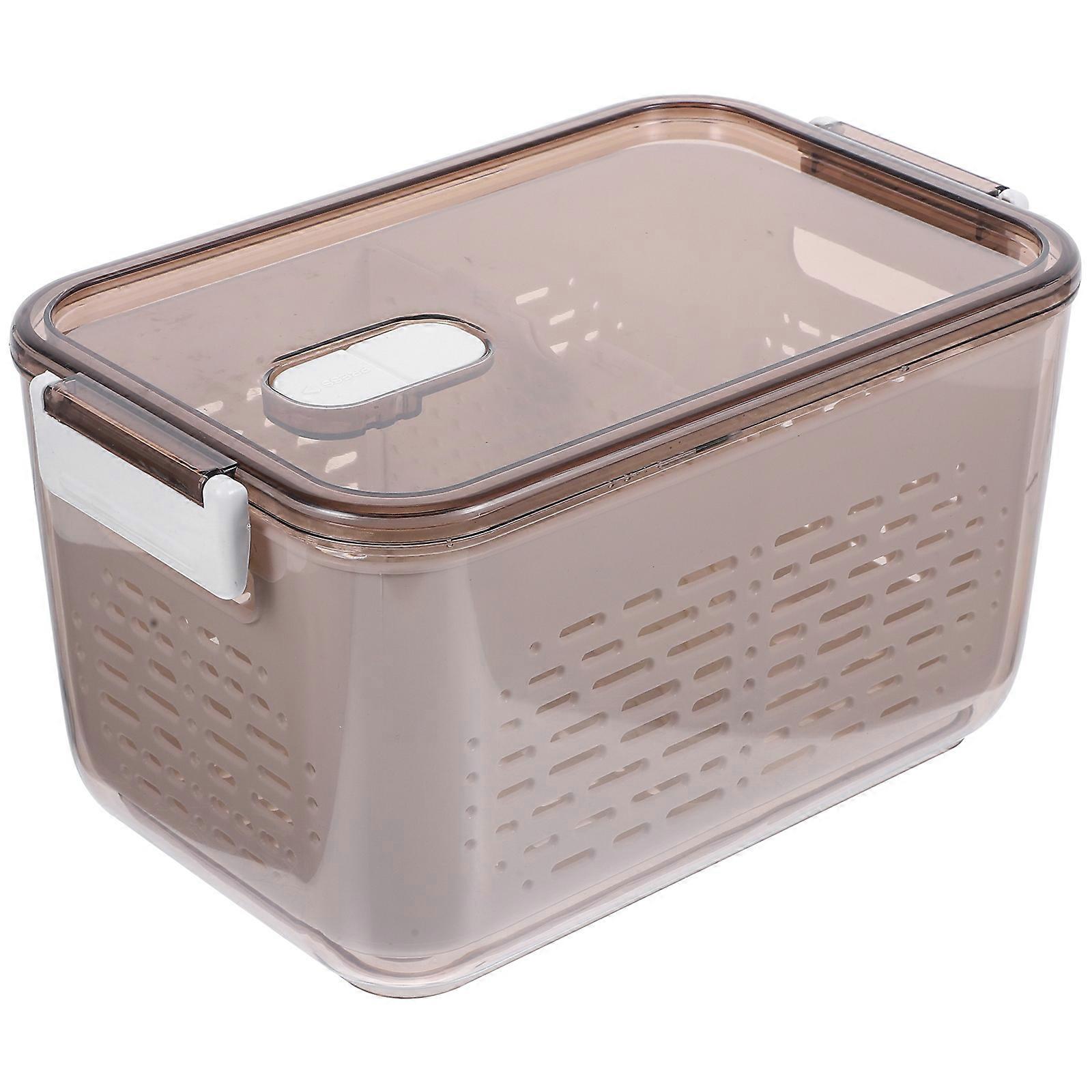 Fridge Storage Containers with Draining Basket for Vegetables and Fruits in Light Brown PET PP 7.5 x 5.2 x 3.1 inches