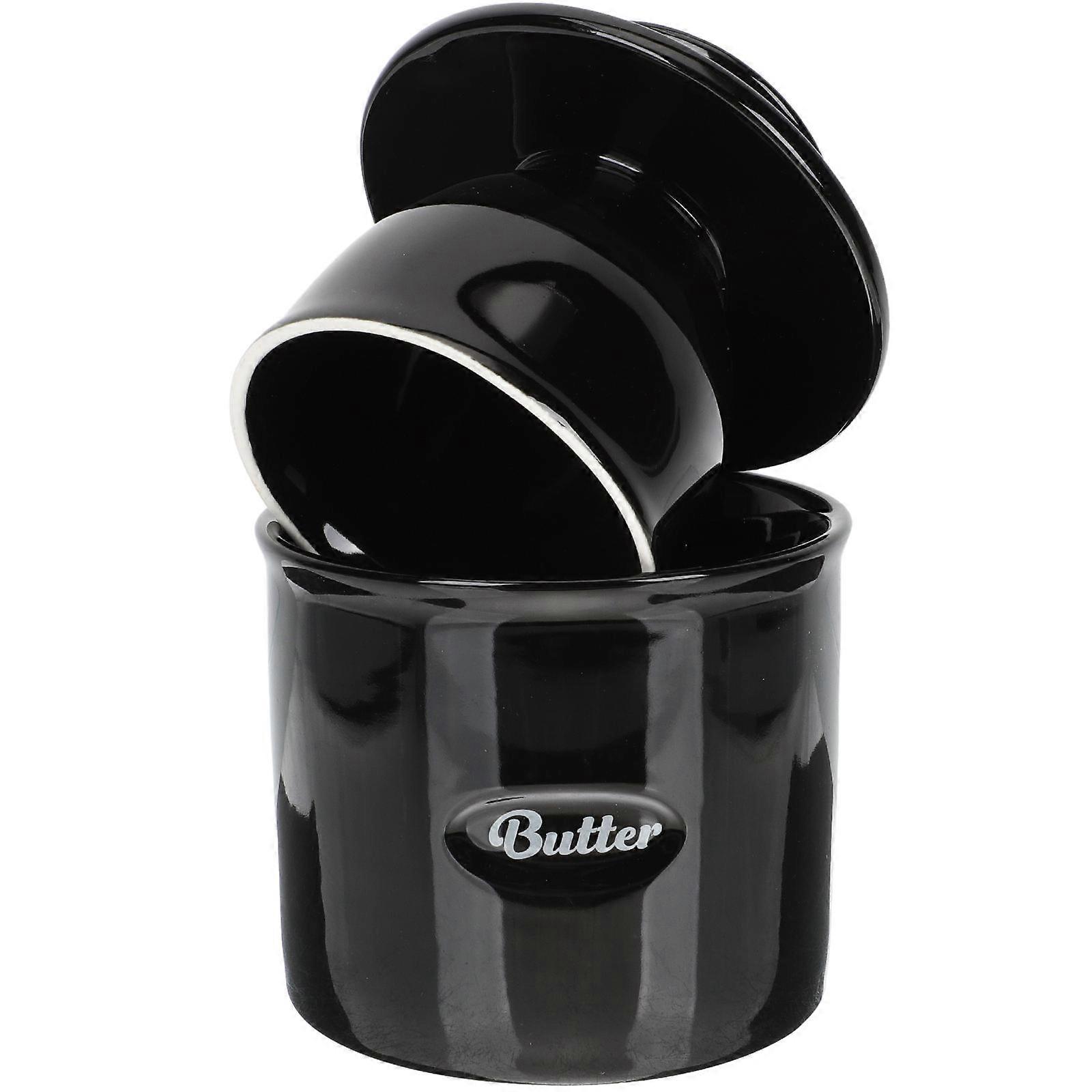 Butter Crock with Lid for Storage Made of Ceramic in Black Color Great for Kitchen Use 7.8 x 4.3 inches