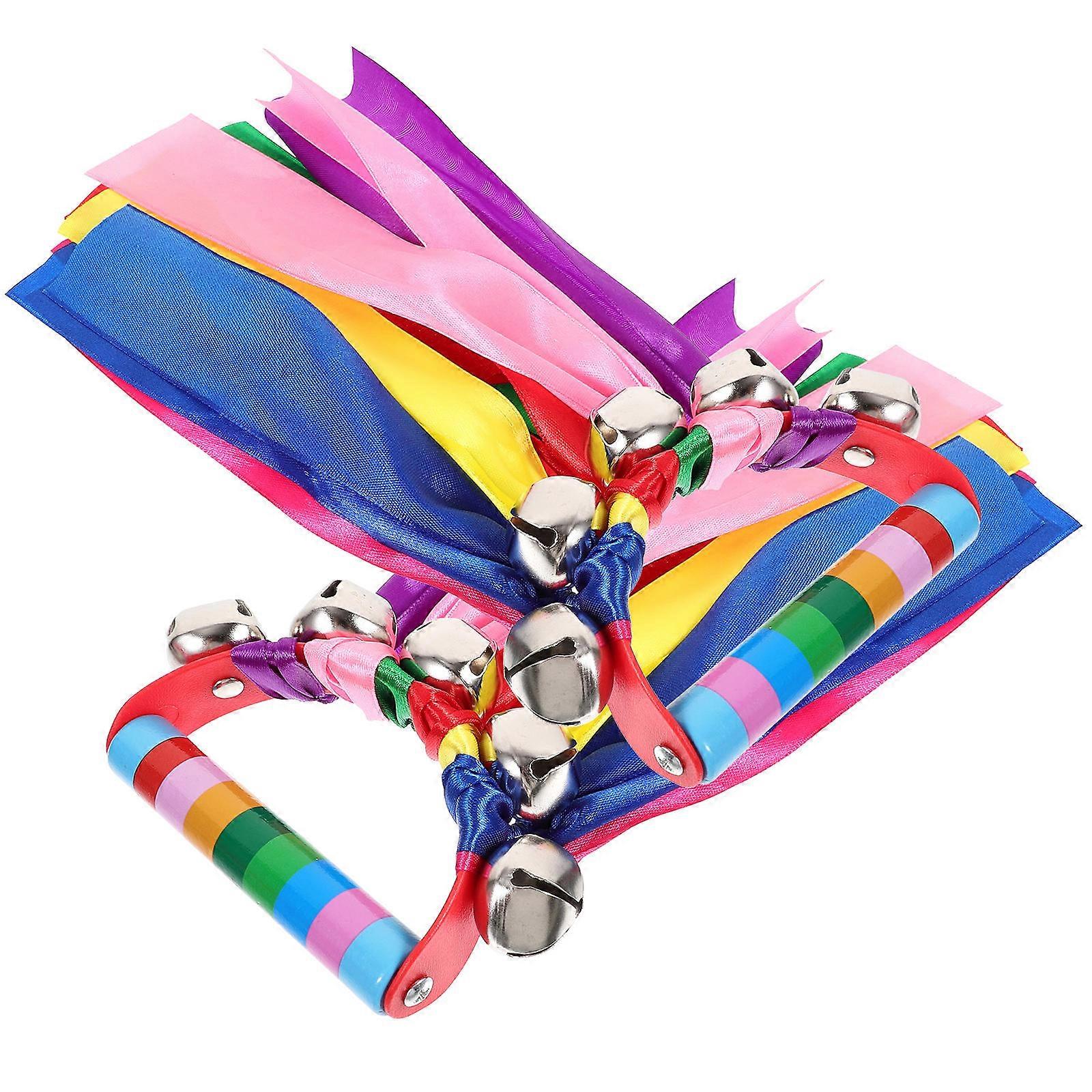 2Pcs Rhythm Beat Shaking Jingle Bell Handheld Percussion Tambourine For School Performances Multi-Colored Circular Design