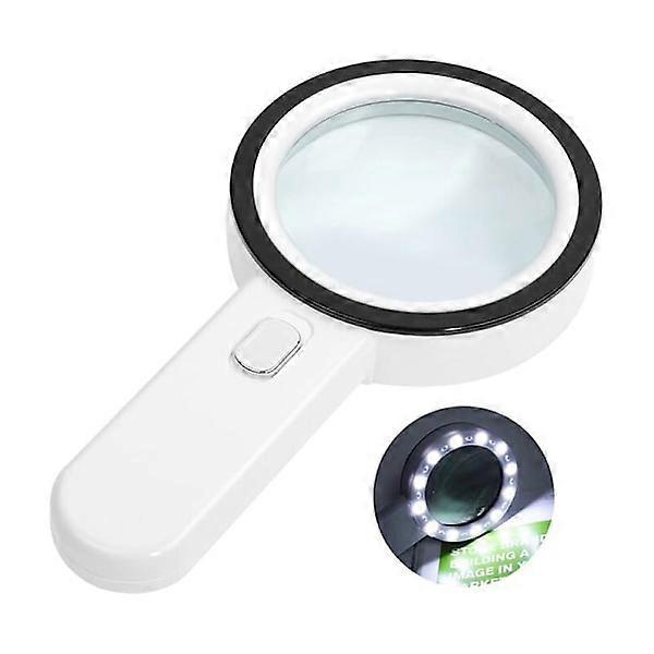 Illuminated Reading Magnifier, 30X Magnifying Glass with 12 LED Lights, Handheld Magnifier for Reading
