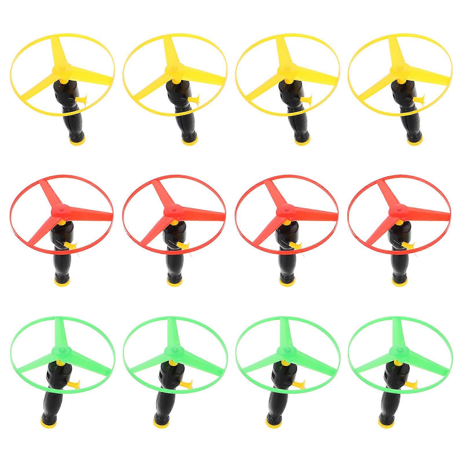 Assorted Color Pull String Flying Saucer for Kids Playing Durable Lightweight Plastic Toy 12pcs