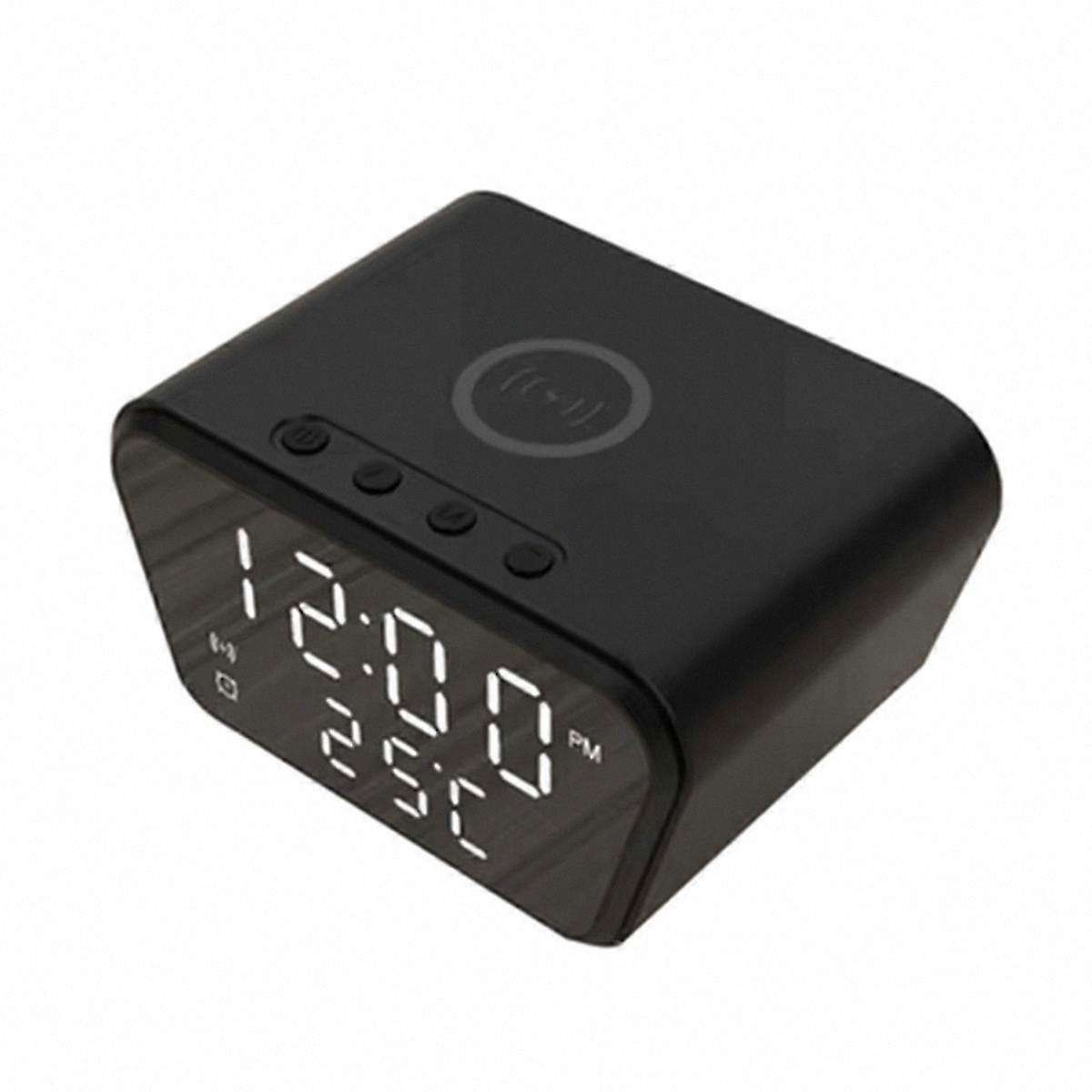 Black LED Digital Clock with 15W Wireless Charging and Alarm Function