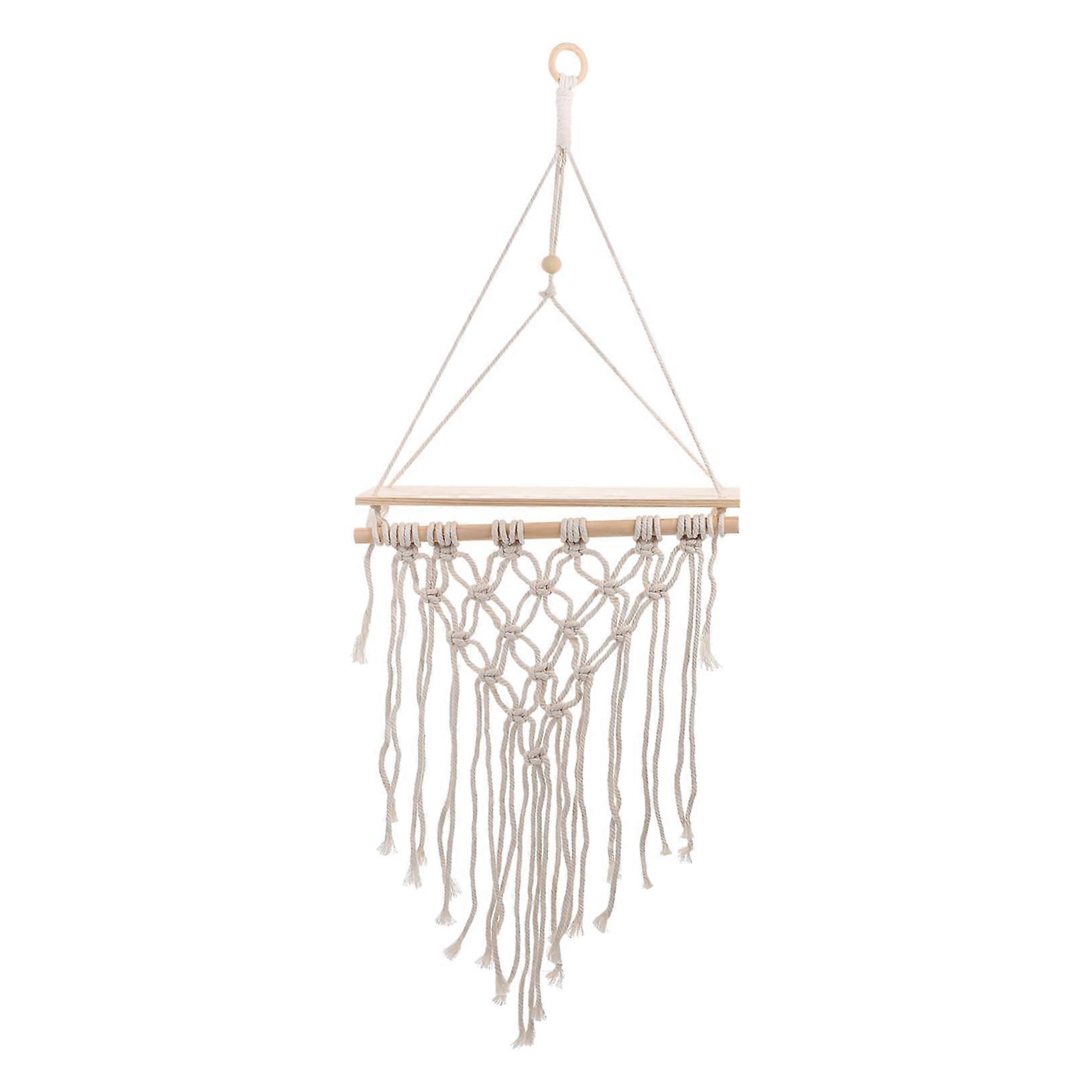 Tapestry Shelf 1 x Floating Macrame Plant Shelf, Boho Wall Hanging Shelf in Decorative Beige Cotton Rope