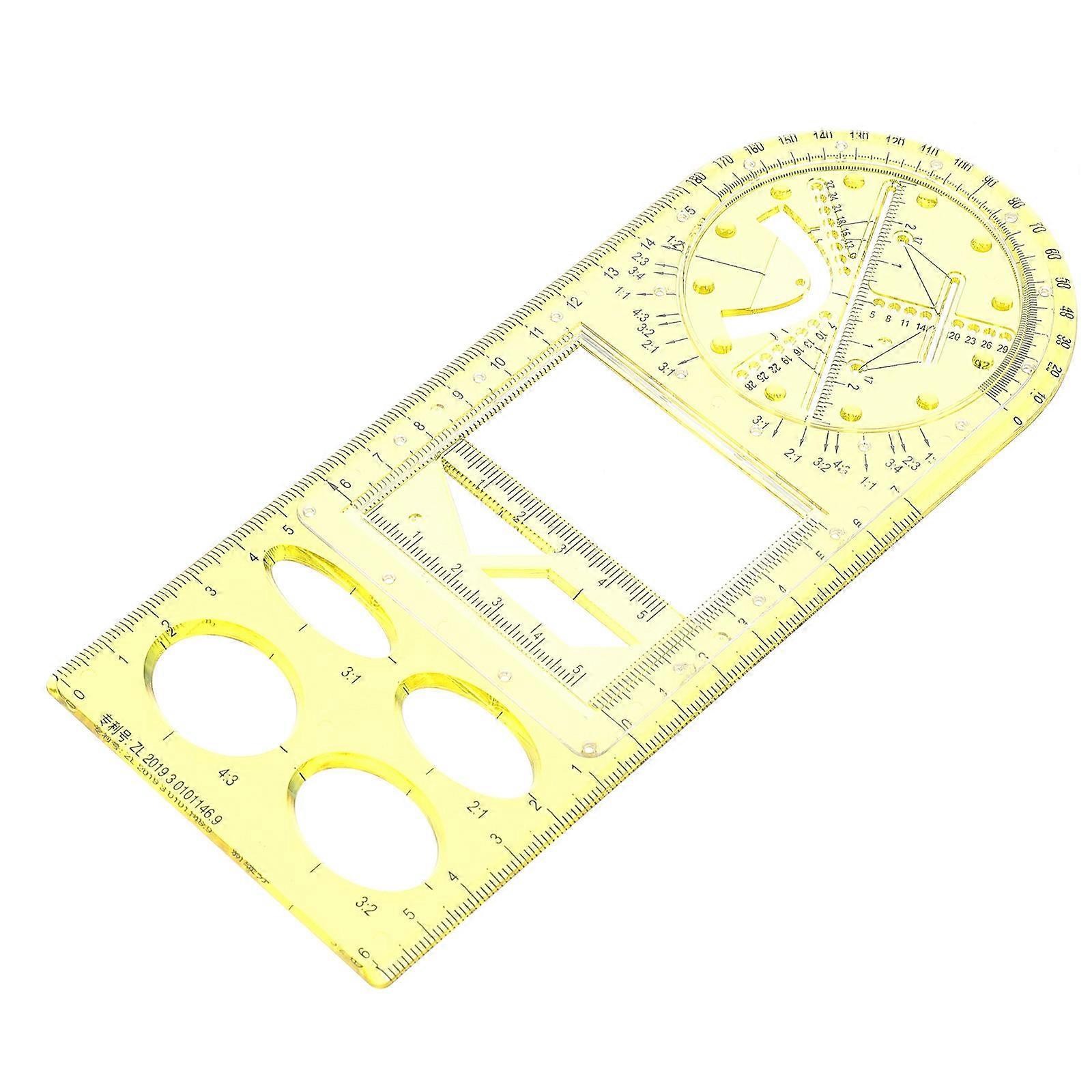 Plastic Measuring Ruler Geometric Exam Ruler For Professional Use 20.5X8.5CM Design 1Pcs