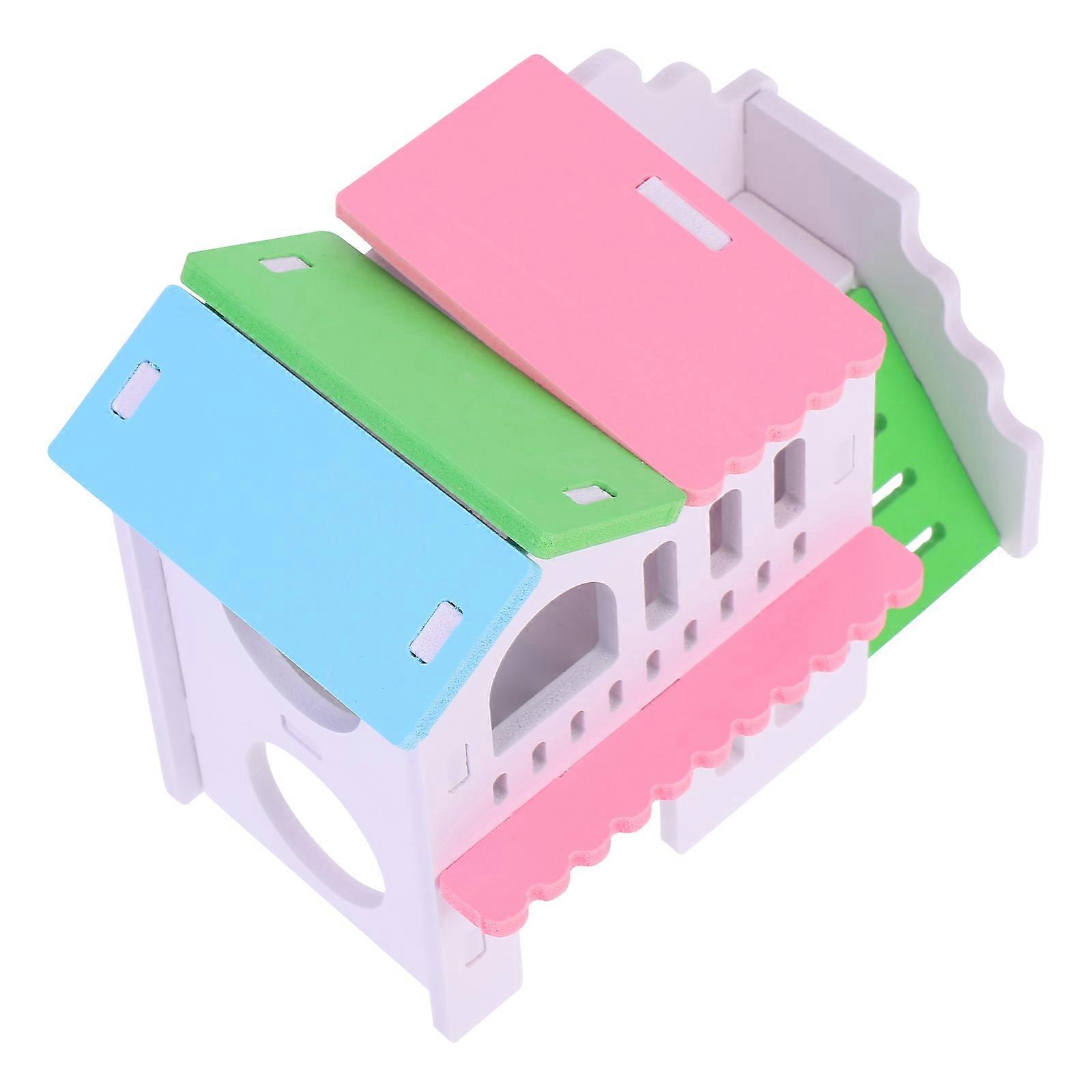 Creative Pet Villa with Double Floor Design for Small Pets Made of Durable Composite Material 7.87x5.12x6.30 Inches