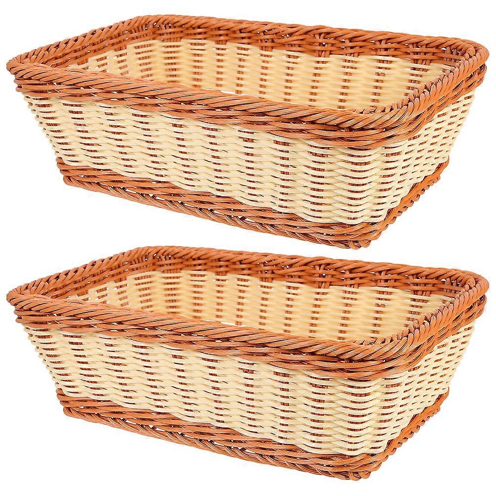 Decorative Bread Serving Baskets For Home Decor Rectangular Shape Light Brown Storage With Rustic Style 2Pcs