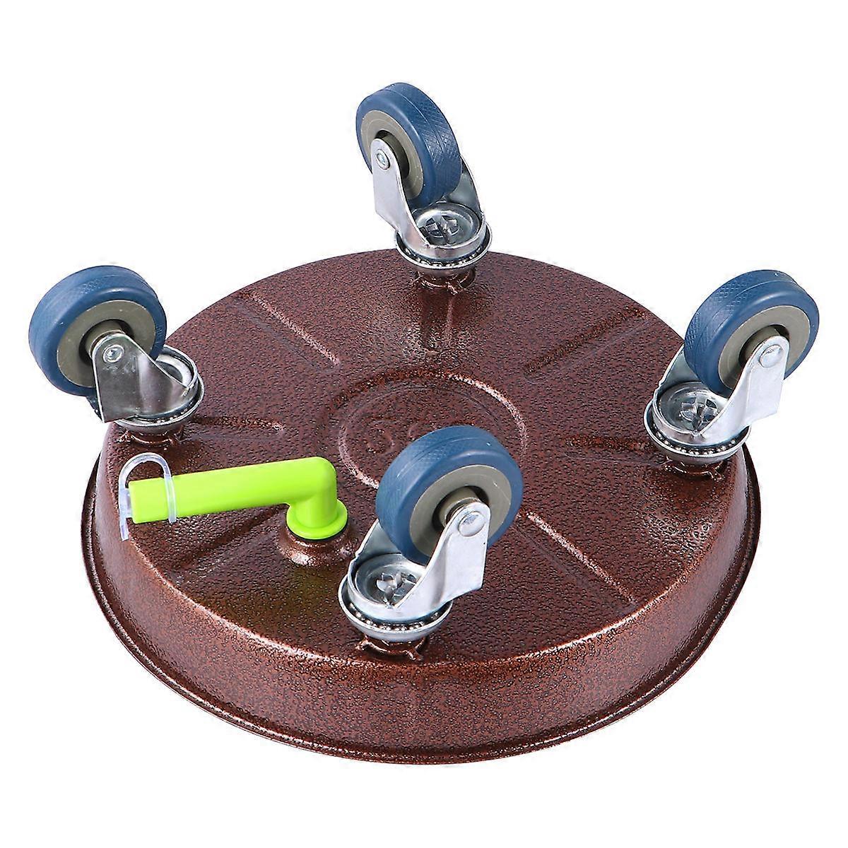 Metal Moving Pot With Universal Wheel For Outdoor Use Round Shape Thickened Design Dark Red 1 PCS