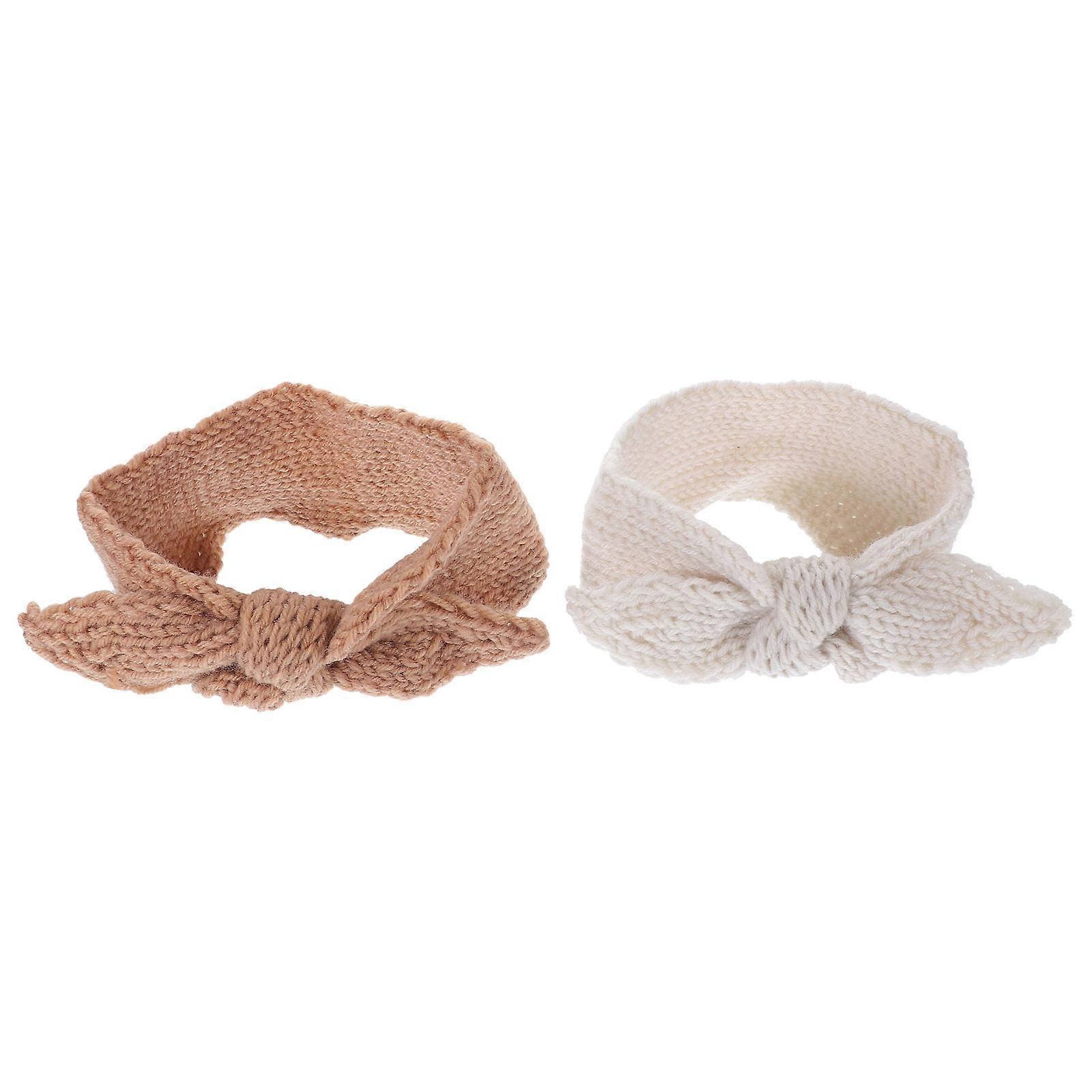 2pcs Soft Knitted Bow Headbands for Newborns – Perfect for Parties, Birthdays, and Special Occasions – Beige