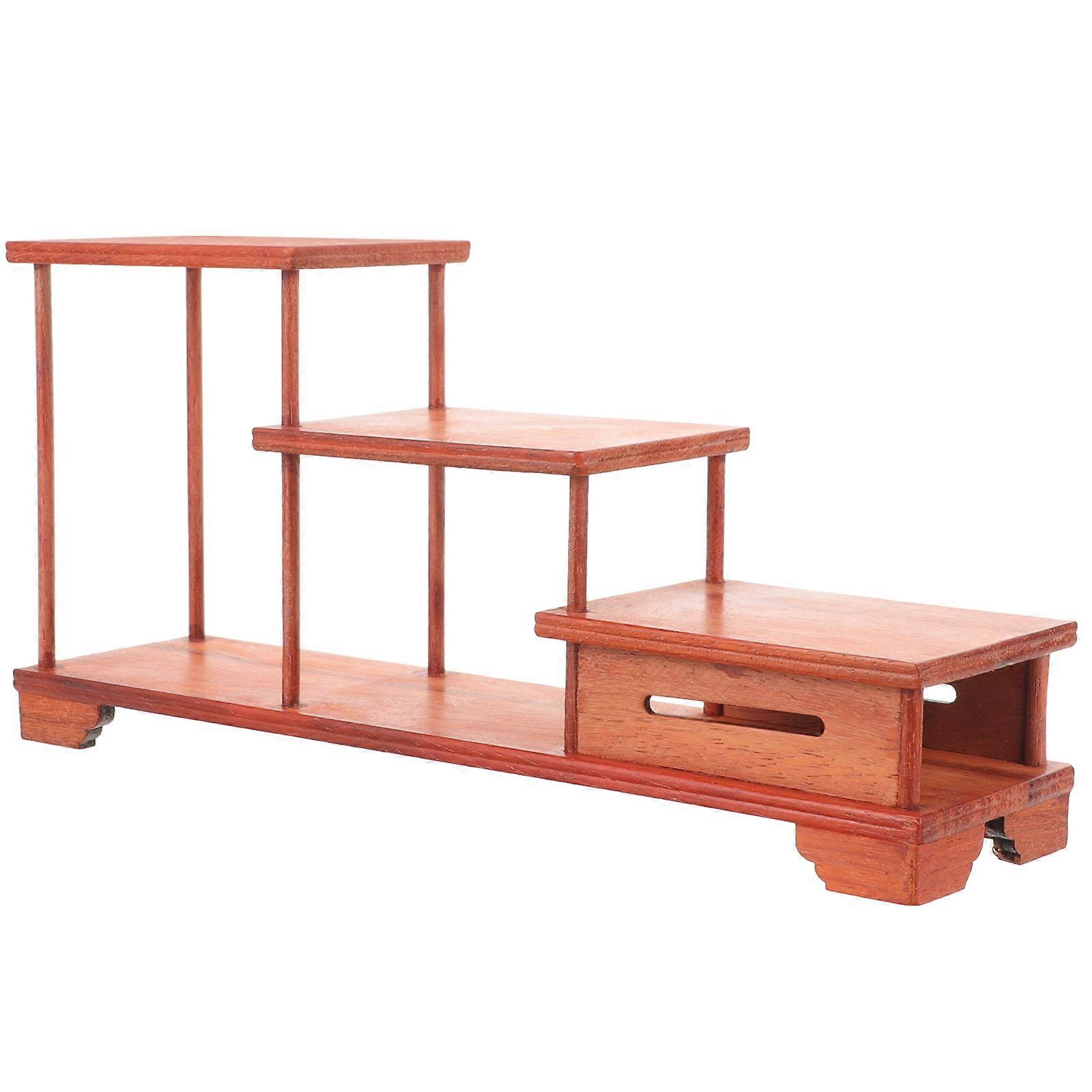 Dark Red Wooden Display Riser Stand for Storage Use Tiered Display Holder