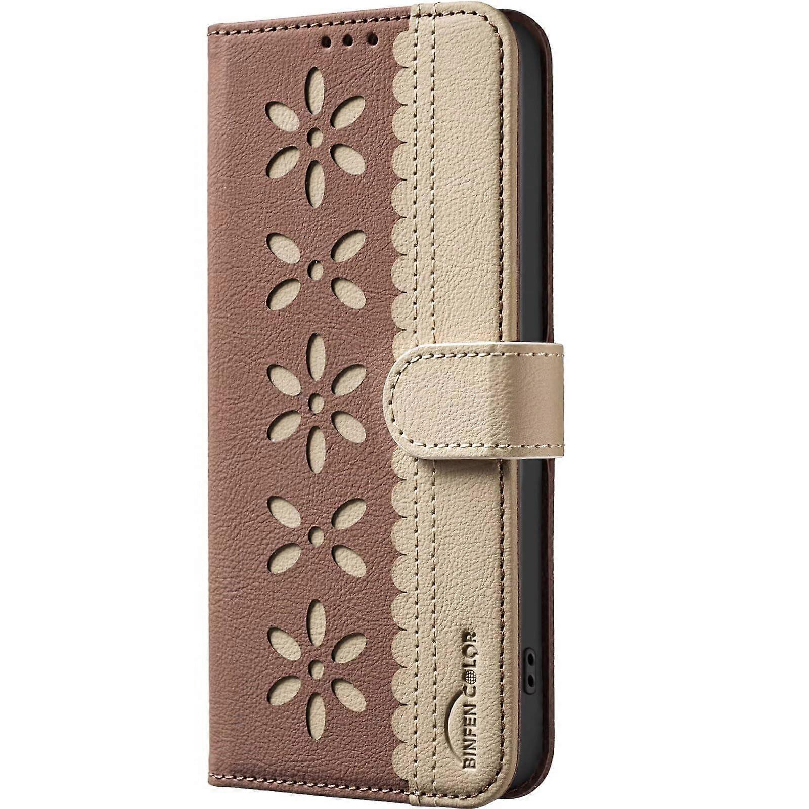 iPhone XS Max Leather Wallet Folio Case, Shockproof Flip, Magnetic Closure, Floral Pattern, Brown, For iPhone XS Max