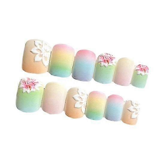 Unbrand 24 Pcs Appuyez sur les ongles avec de la colle colorée 3D gaufrage carré courte extension d’