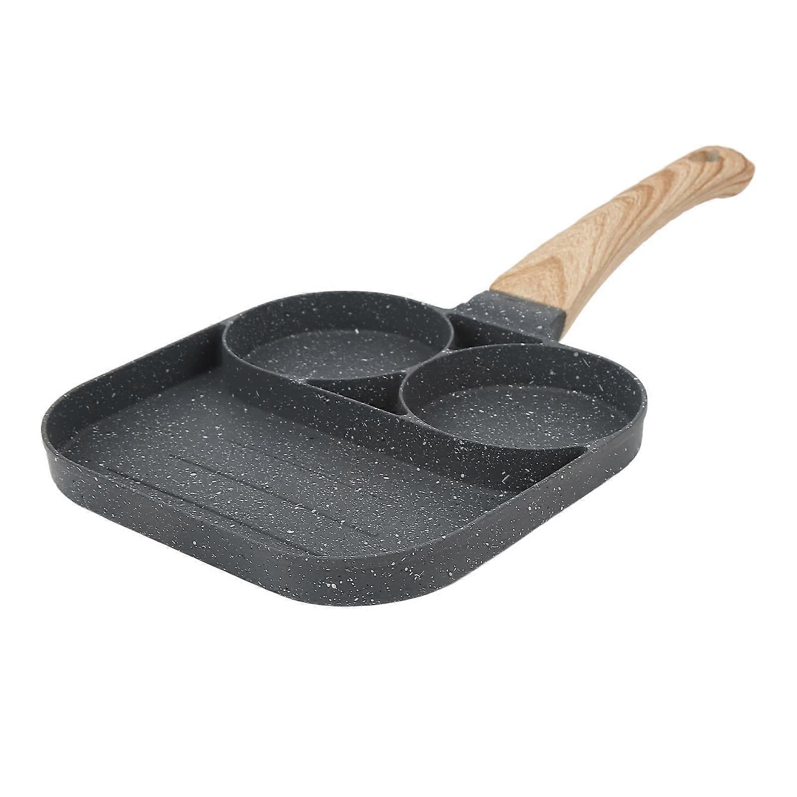 Frying Pan, Non-Stick Egg Burger Maker Pan, 3-Section Divided Grill for Omelets, Home Kitchen Cookware