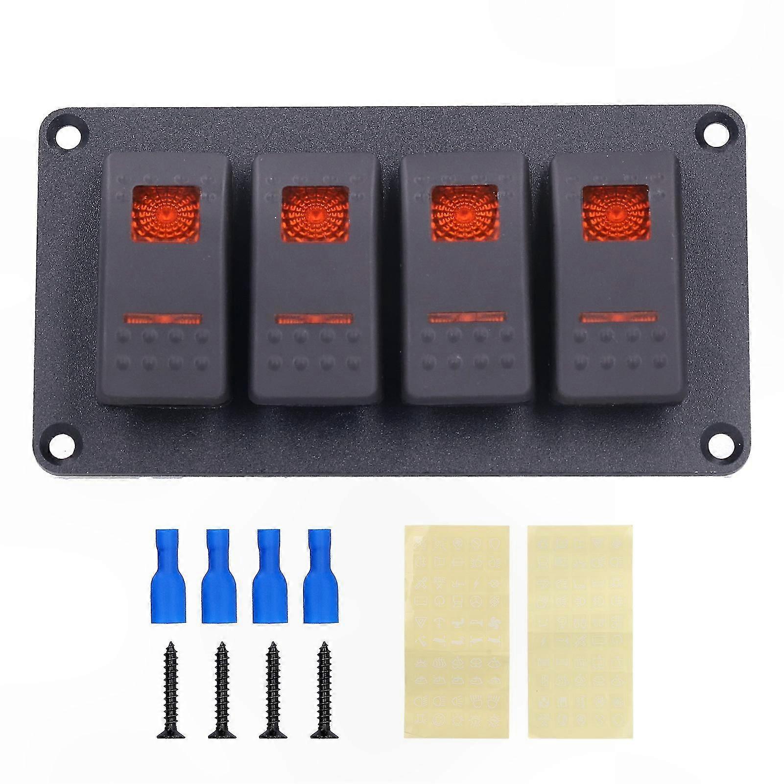 LED Backlit 4 Gang Rocker Switch Panel with Overheat Protection for 12V/24V Marine Vehicles