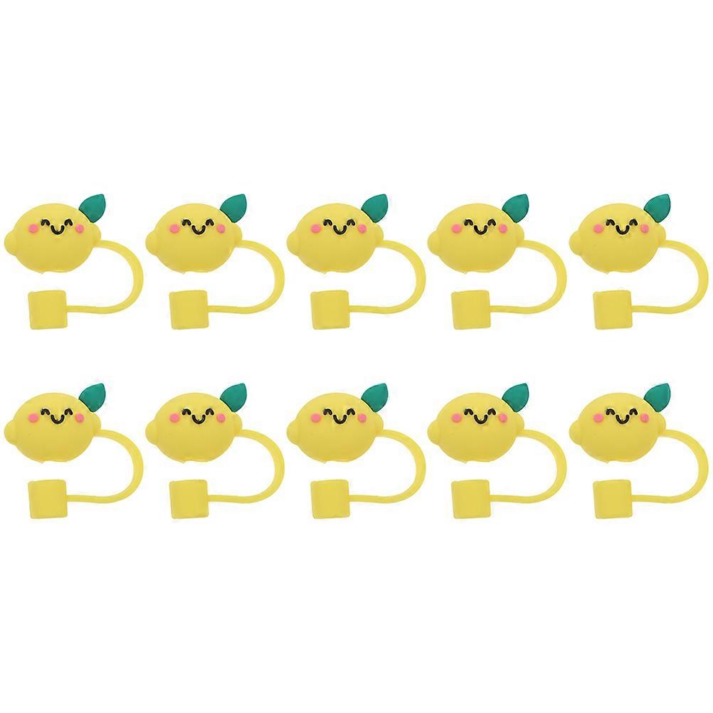 Reusable Straw Caps Lemon Shape Drinking Straw Covers for Outdoor Activities Silicone Yellow Dust-Proof Sealing 10Pcs