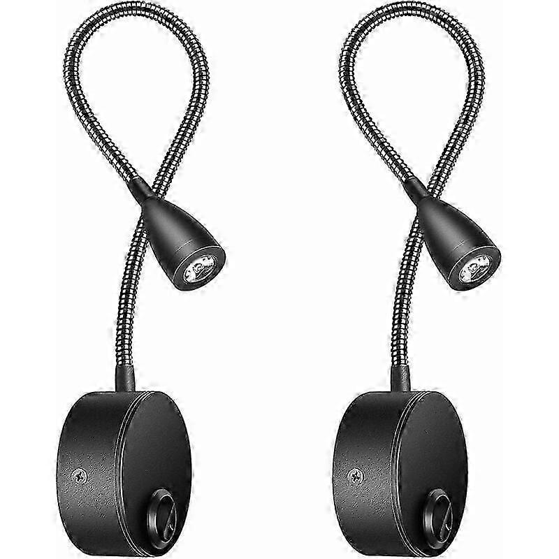 2-Pack LED Bedside Wall Lamps, 3W Gooseneck Reading Lights