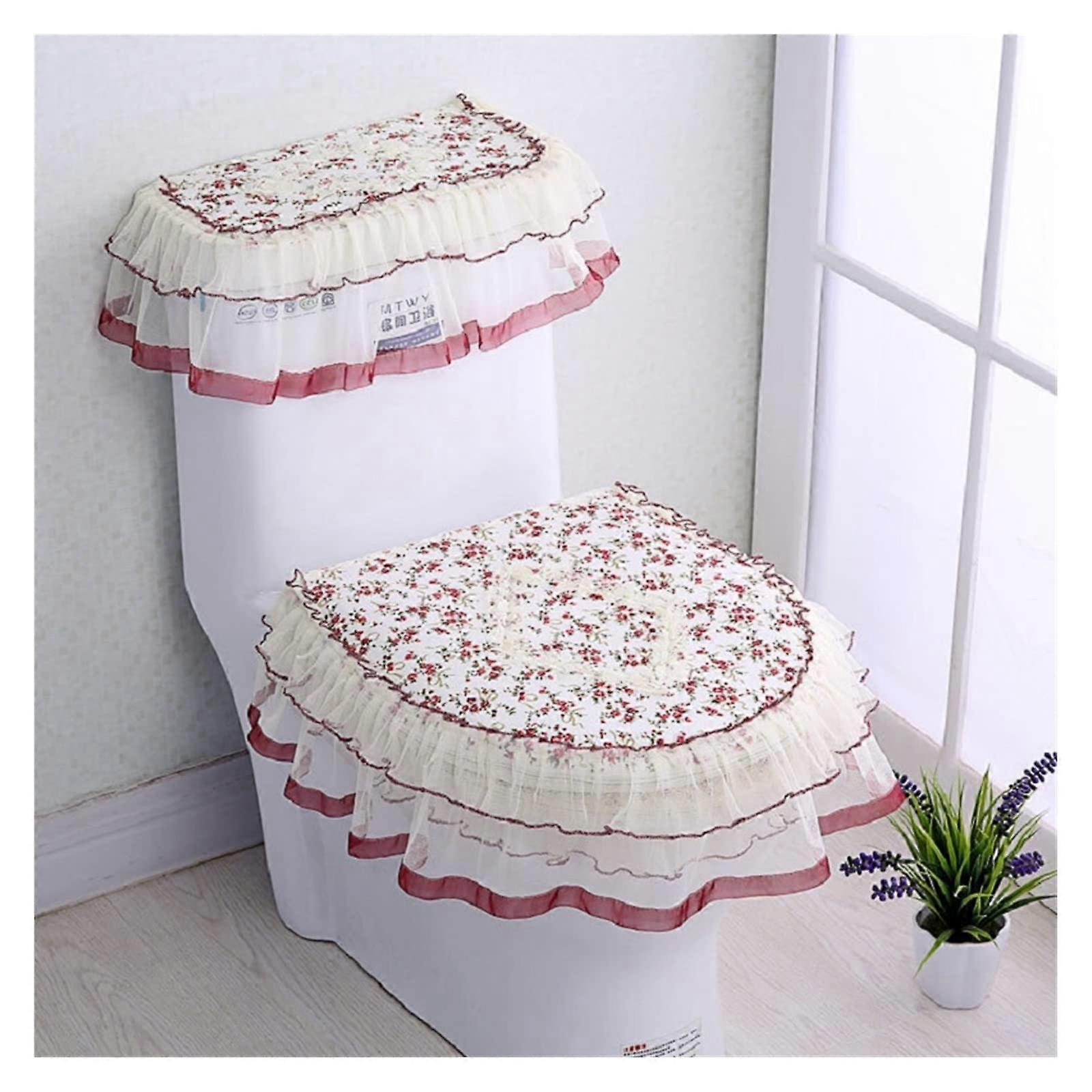 Lace Bathroom Toilet Seat With Water Tank Cover And Top Cover Three-Piece Toilet Pad Set Y30-4 Model