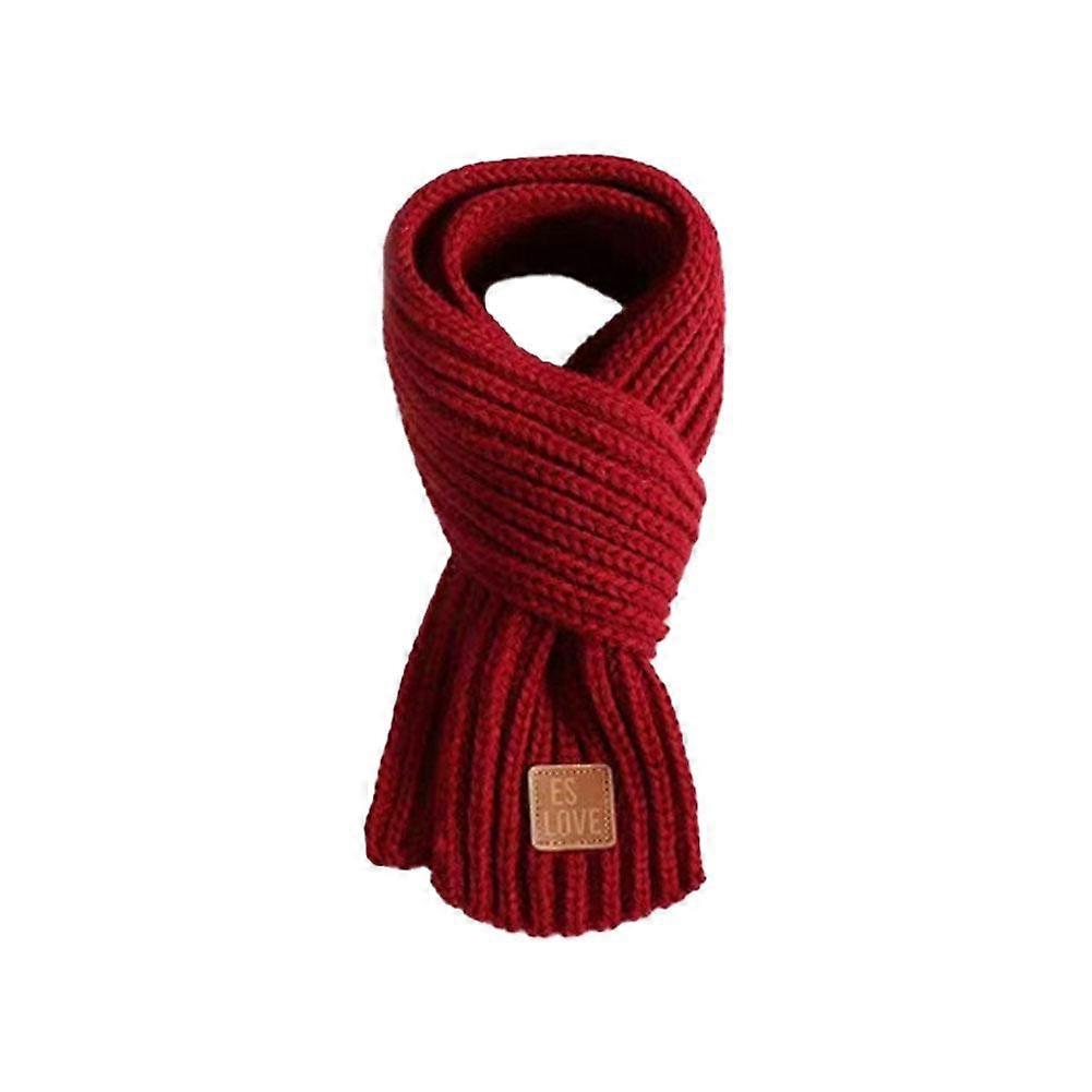 Kinder Strickschal Nackenschutz Einfarbiger Leder-Label-Schal
