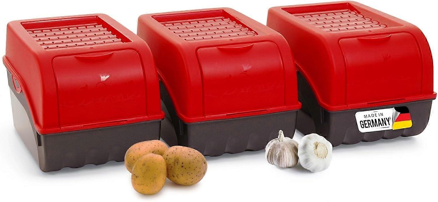Kartoffel Aufbewahrungsbox | 3x mittel 5L | ROT | Kartoffelbox | Gemüsebox stapelbar Zwiebelbox Kartoffelkorb Obstbehälter Kartoffelkiste Zwiebel Aufb