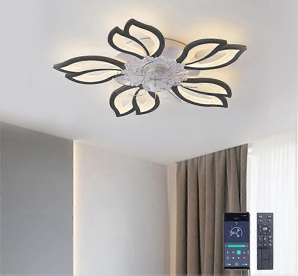Modern LED Ceiling Fan Light With Remote, Dimmable Flower-Shape Ceiling Lamp, Quiet White Finish, 36W, 60cm