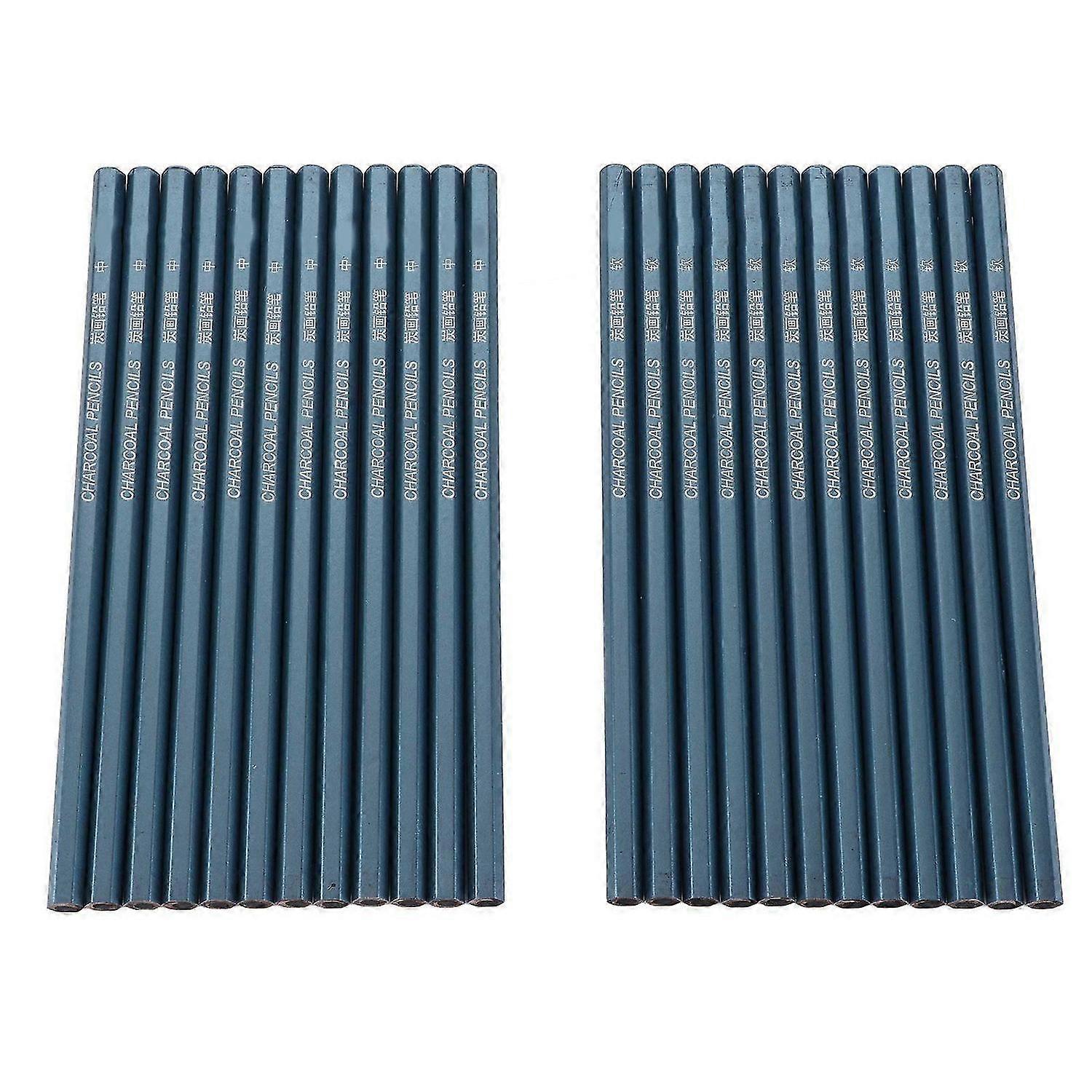2025 Latest Model 24Pcs Charcoal Pencils 2 Types Writing Smoothly Safe
