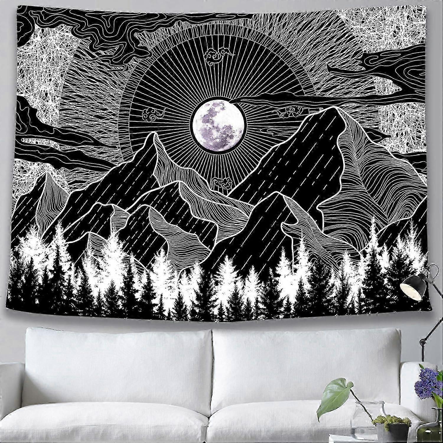 Black and White Tapestry Wall Hanging Bedroom Dorm Decor, Trippy Night Sky Aesthetic Cool Small Tapestry