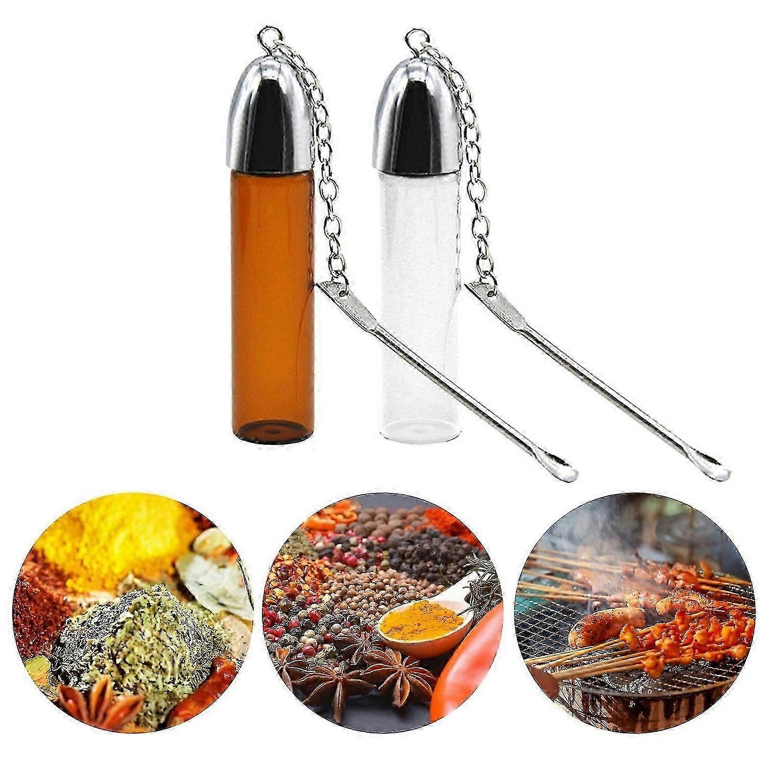 Leak-Proof Spice Storage Bottles with Mini Spoon - 2 Pack Portable Containers for Powder, Pills, and Seasonings