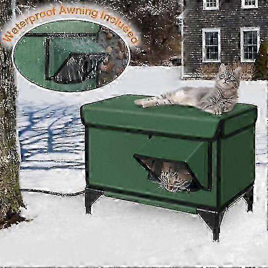 weatherproof cat house for outdoor use with heating pad