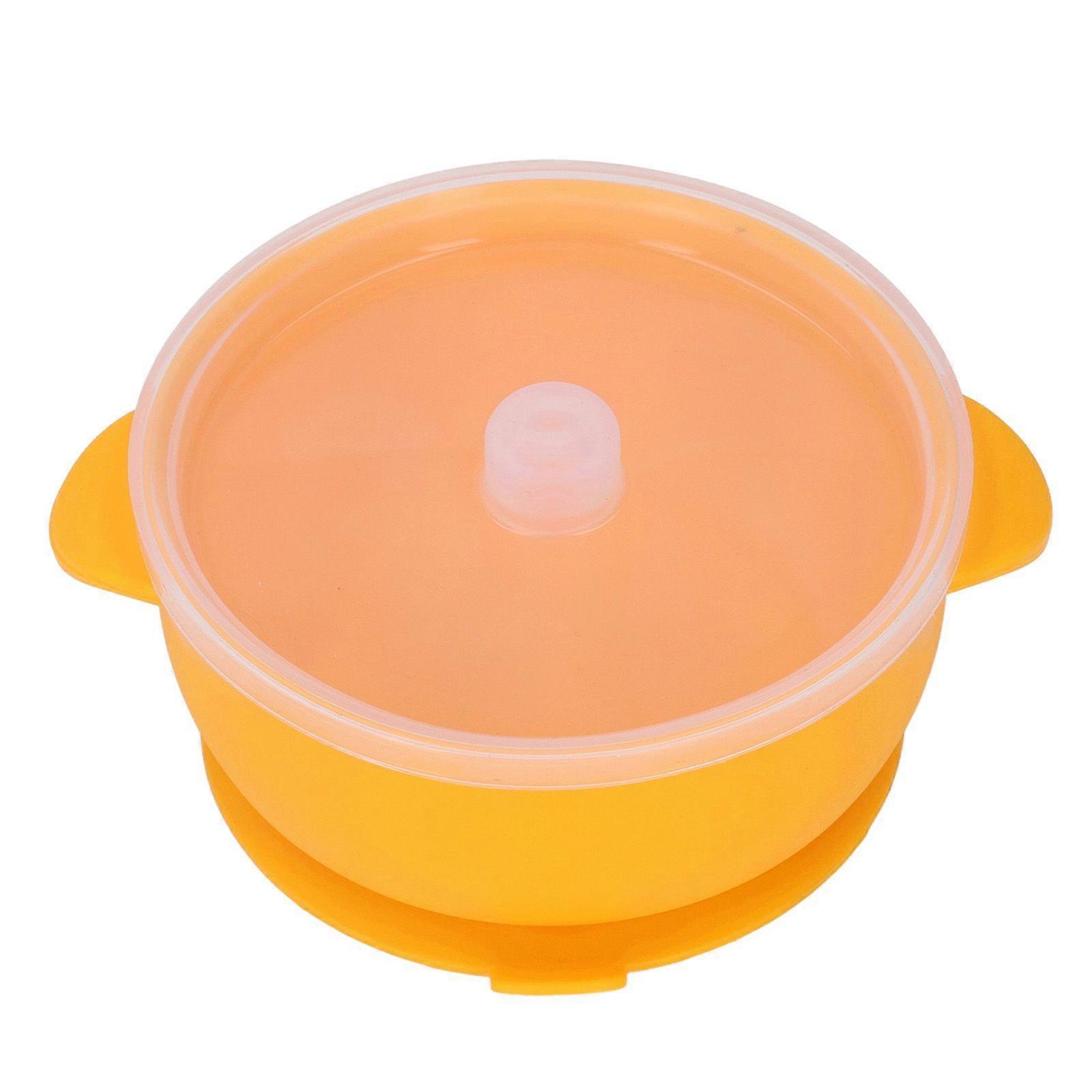 Baby Silicone Bowl Strong Suction Dishwasher Safe Toddler Self Feeding Bowl with Lid for Toddlers and Babies Yellow