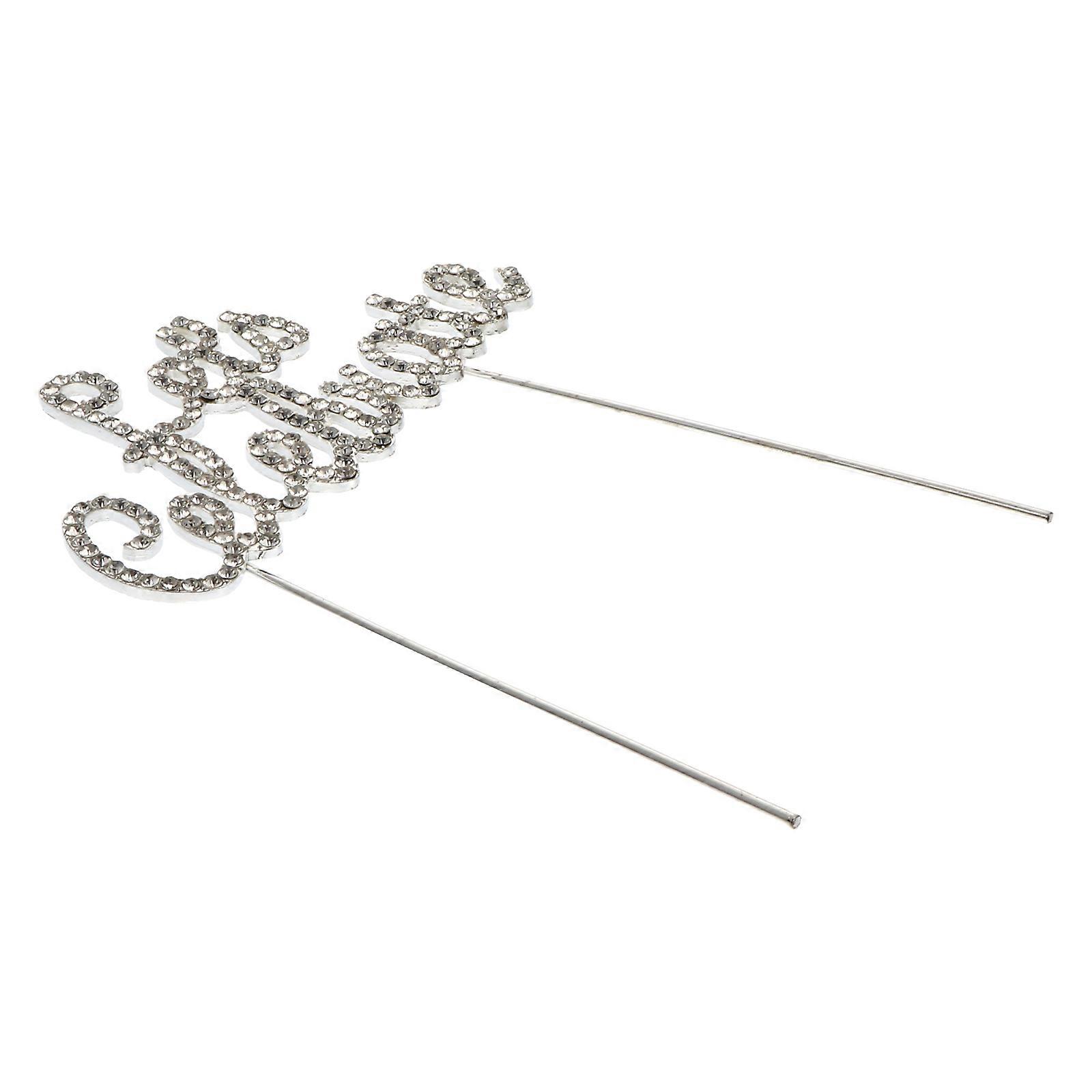 1Pcs Rhinestone Studded Cake Topper for Decoration Use Silver Alloy Insert