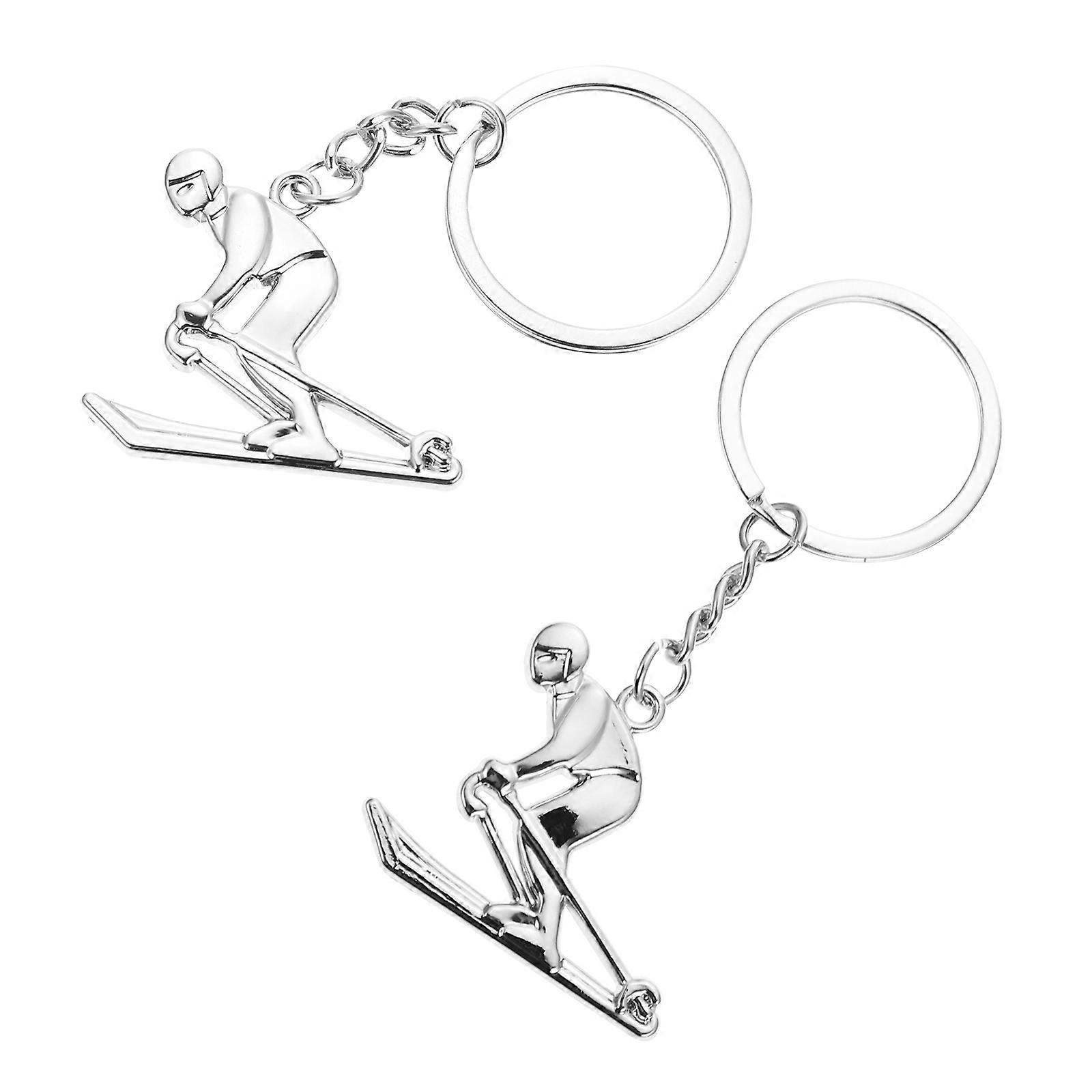 2Pcs Ski Race Key Chain Pendant for Decor Stylish Silver Alloy Charm