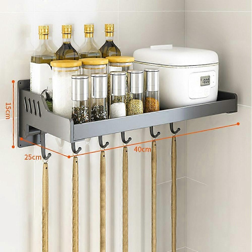 25x40cm Kitchen Storage Rack Wall Mounted Spice Organizer Holder with Hooks