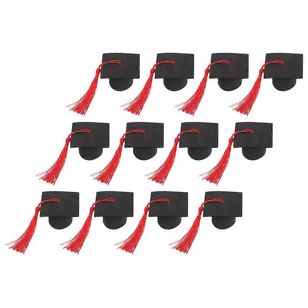 Red Graduation Cake Topper for Cupcake Decoration 48Pcs Set