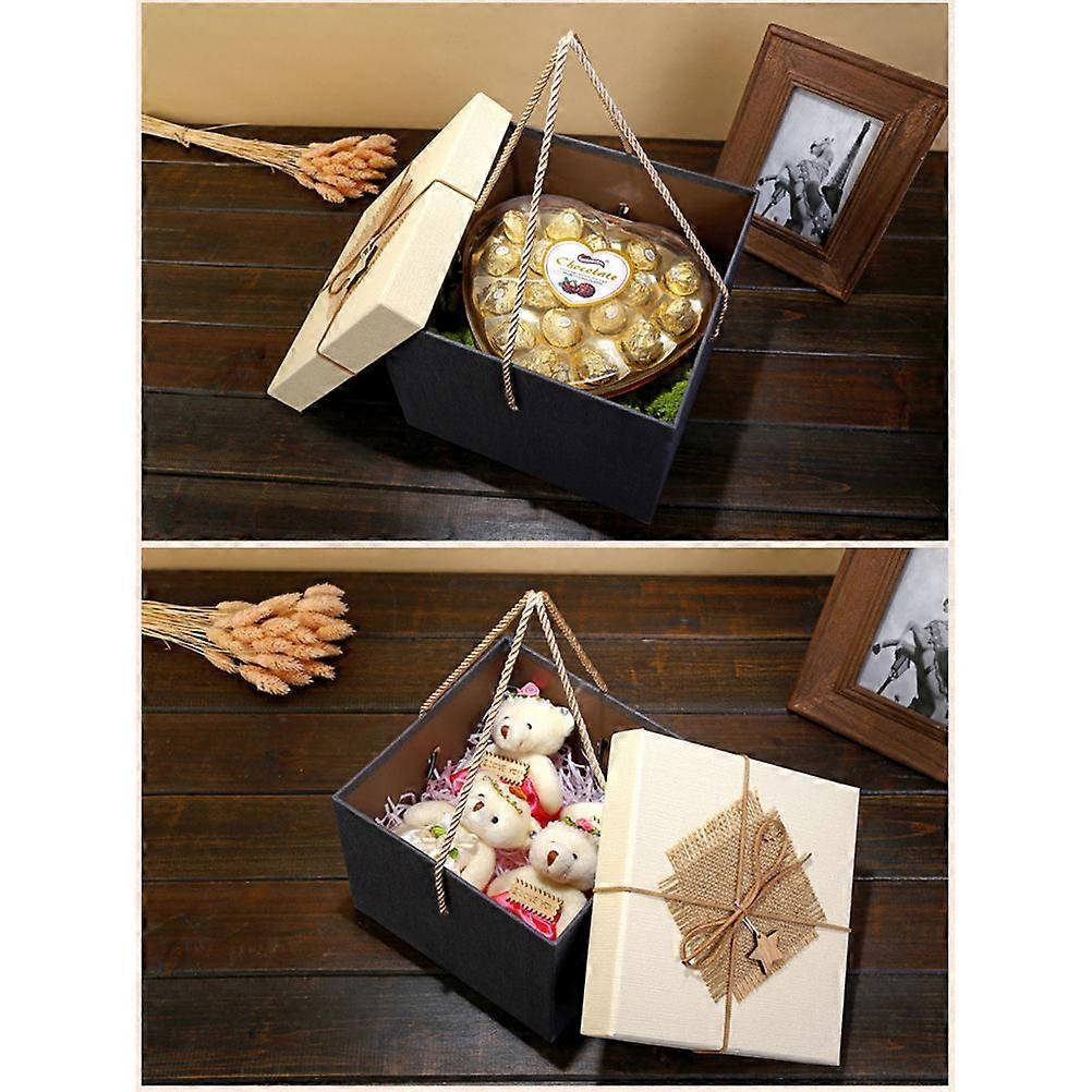 Gift Box Paperboard Square Rectangular for Storage 2Pcs with Ribbon
