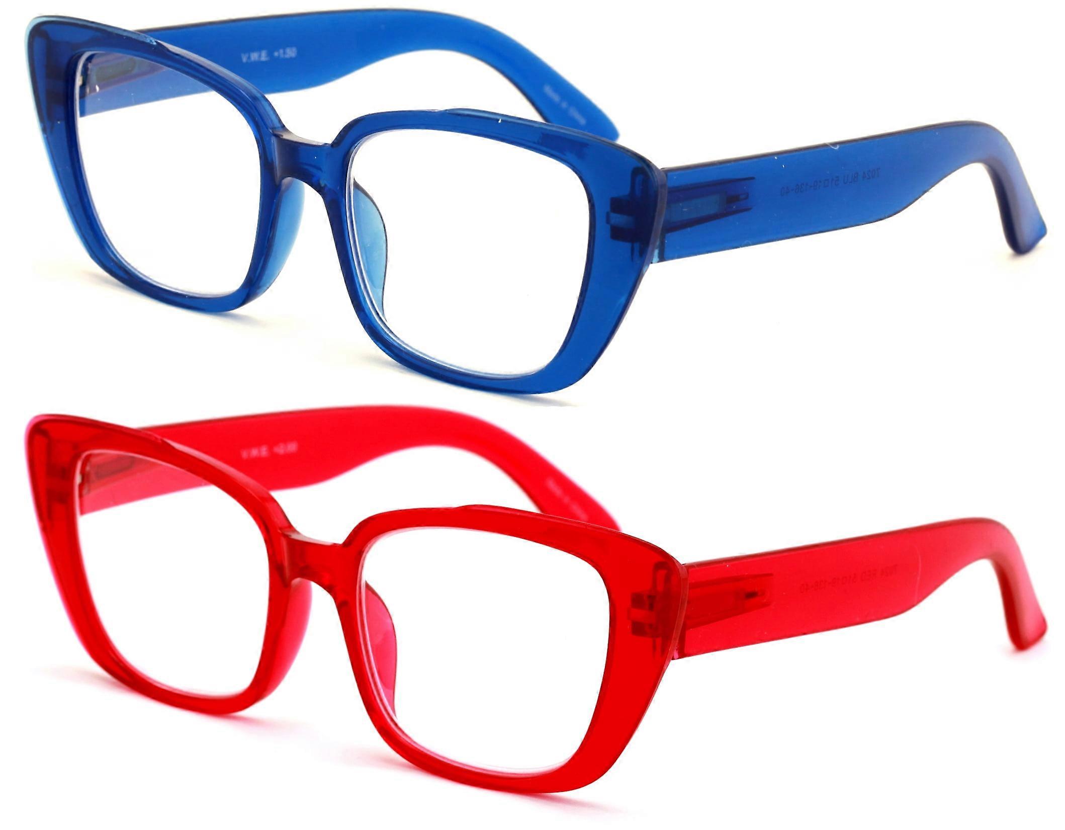 2 Pairs Women Oversize Transparent Reading Glasses - Spring Hinge Reader 7024 +2.25