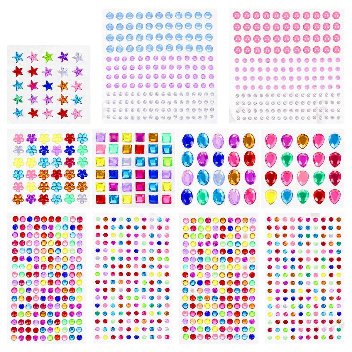 Diy Art Craft Decoration Multi Shape Bright Color Acrylic Stickers Crystal Diamond For Diy Projects 11 Sheets